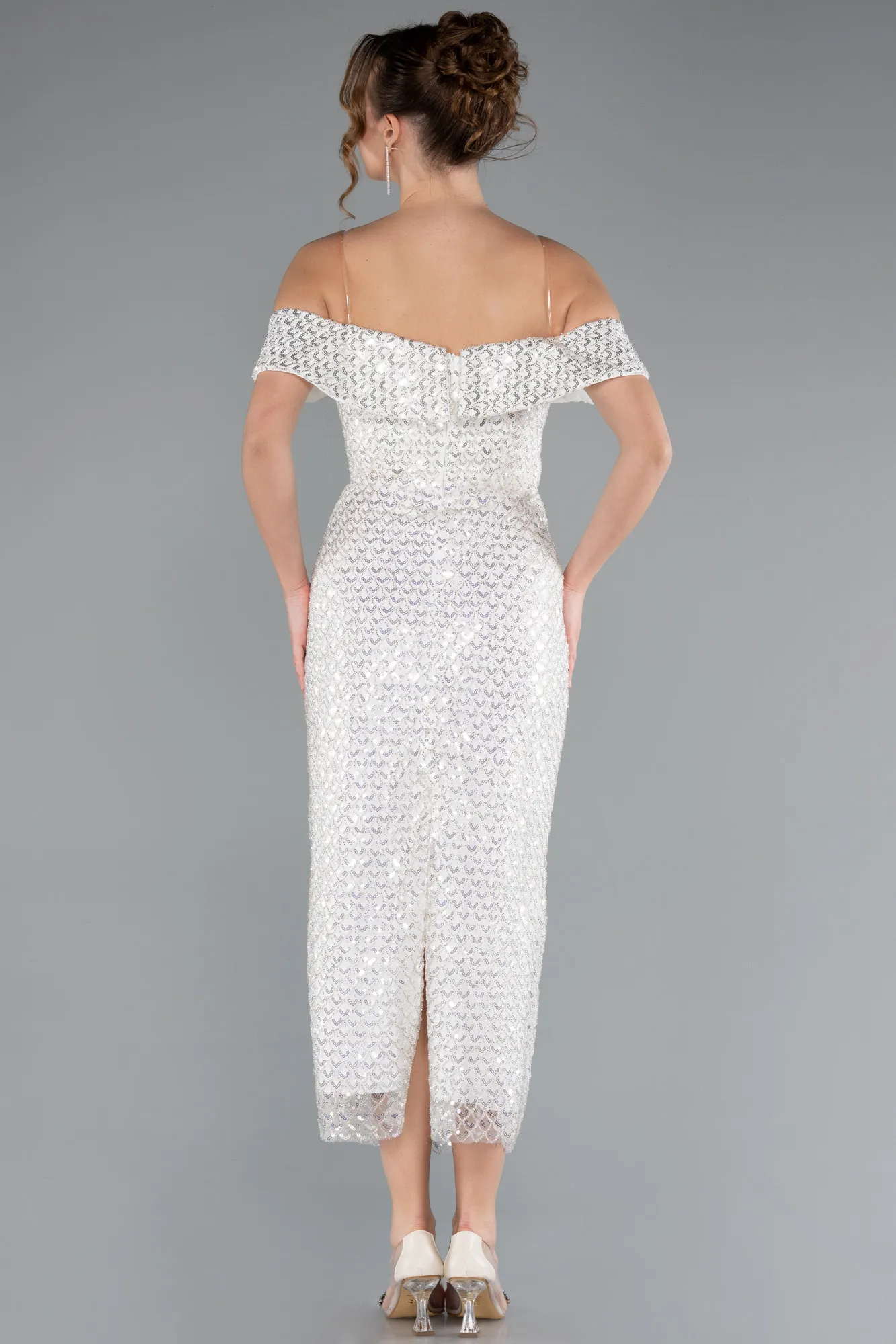 Ecru-Midi Scaly Party Dress ABK2364