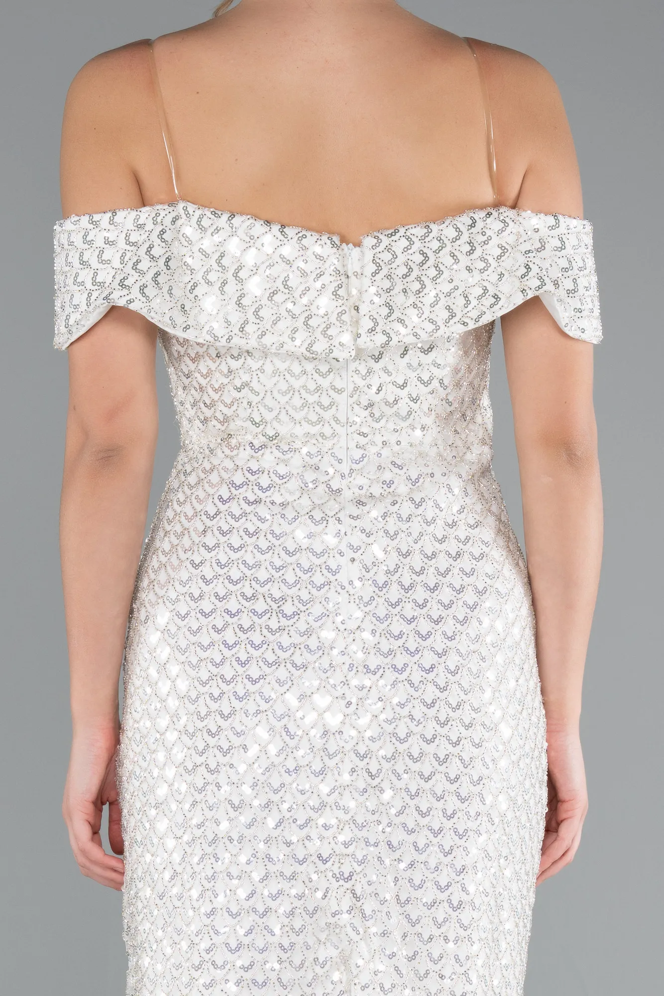 Ecru-Midi Scaly Party Dress ABK2364