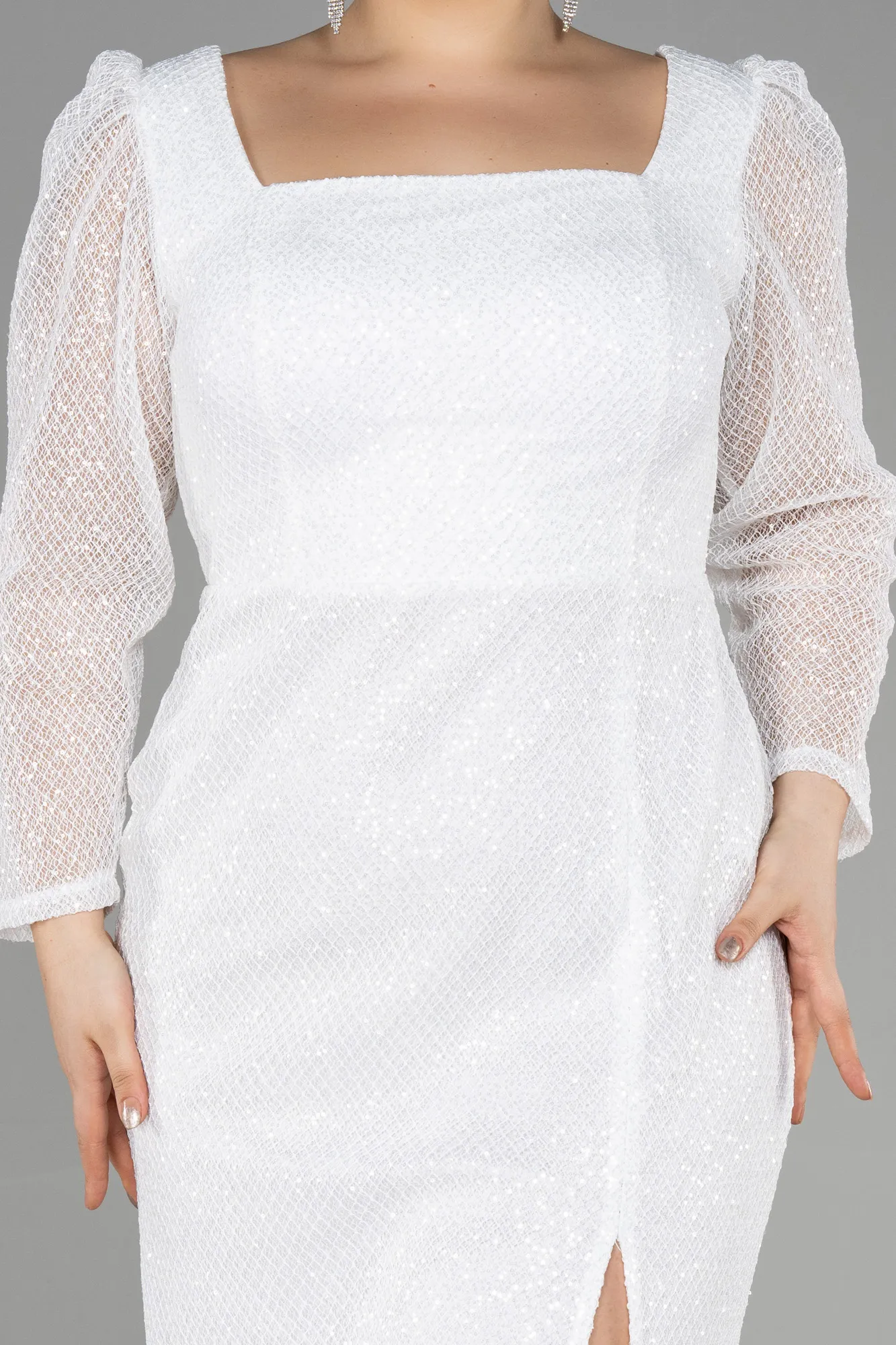 Ecru-Midi Scaly Plus Size Evening Dress ABK1929