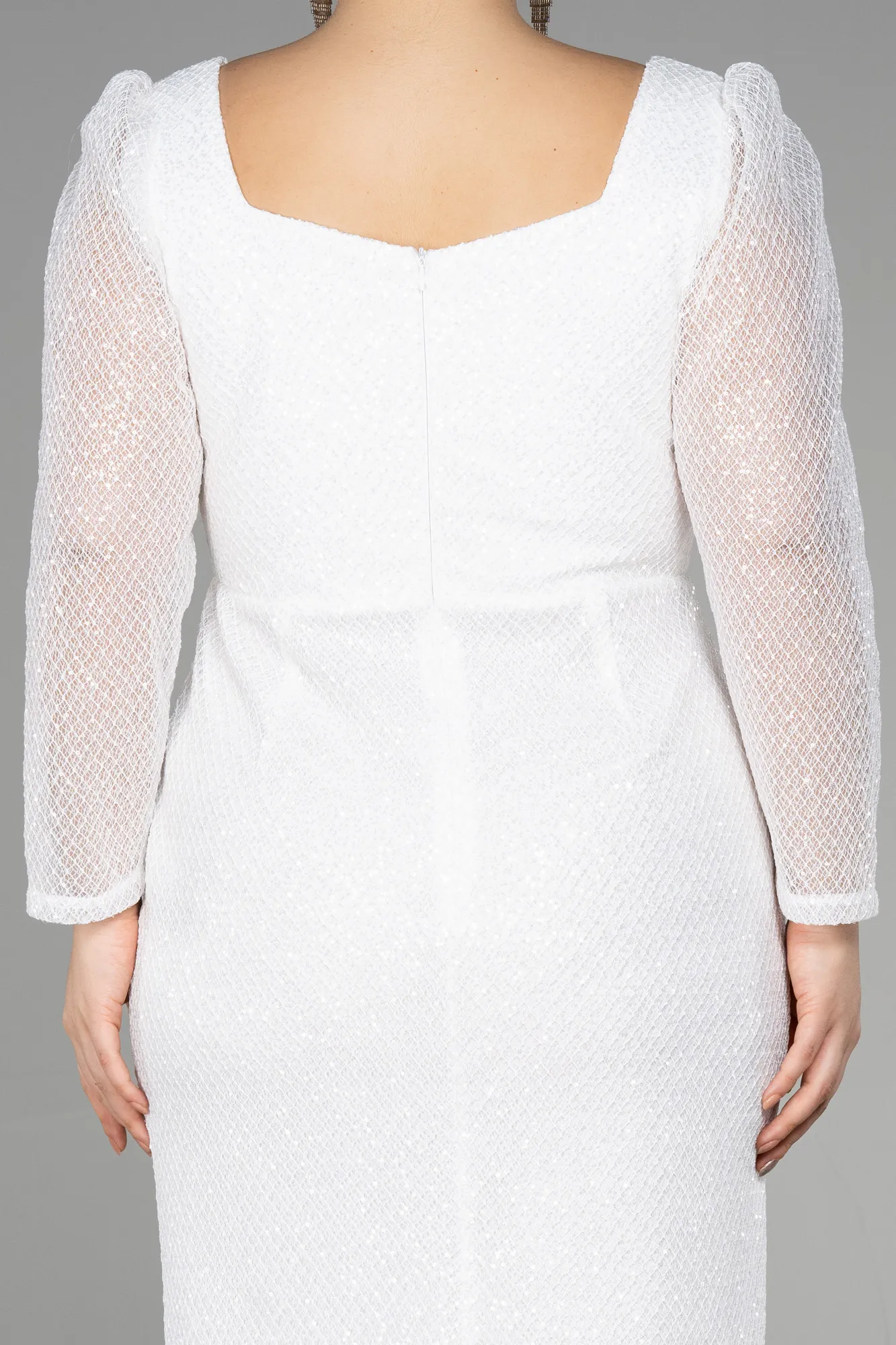 Ecru-Midi Scaly Plus Size Evening Dress ABK1929