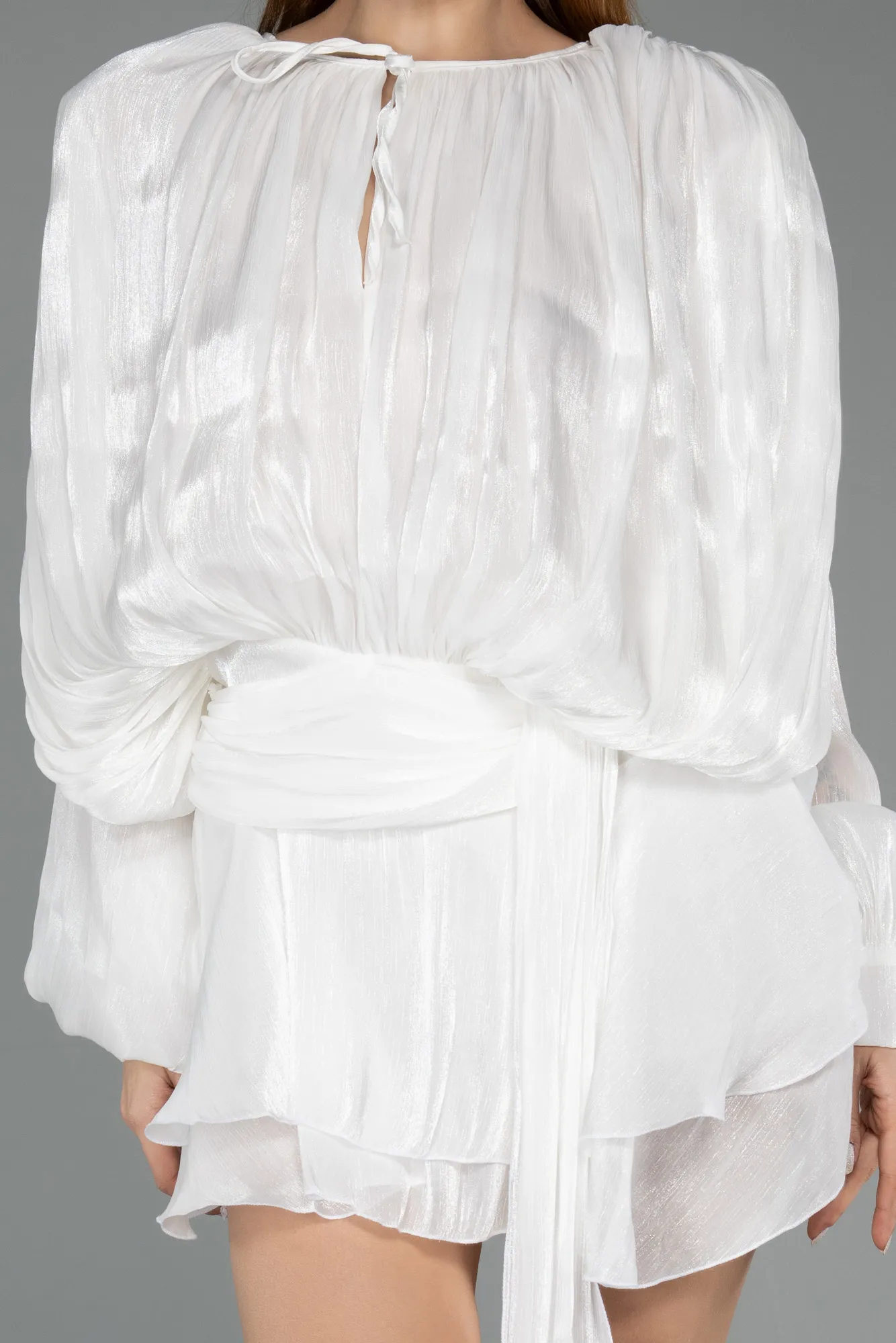 Ecru-Mini Chiffon Party Dress ABK2499