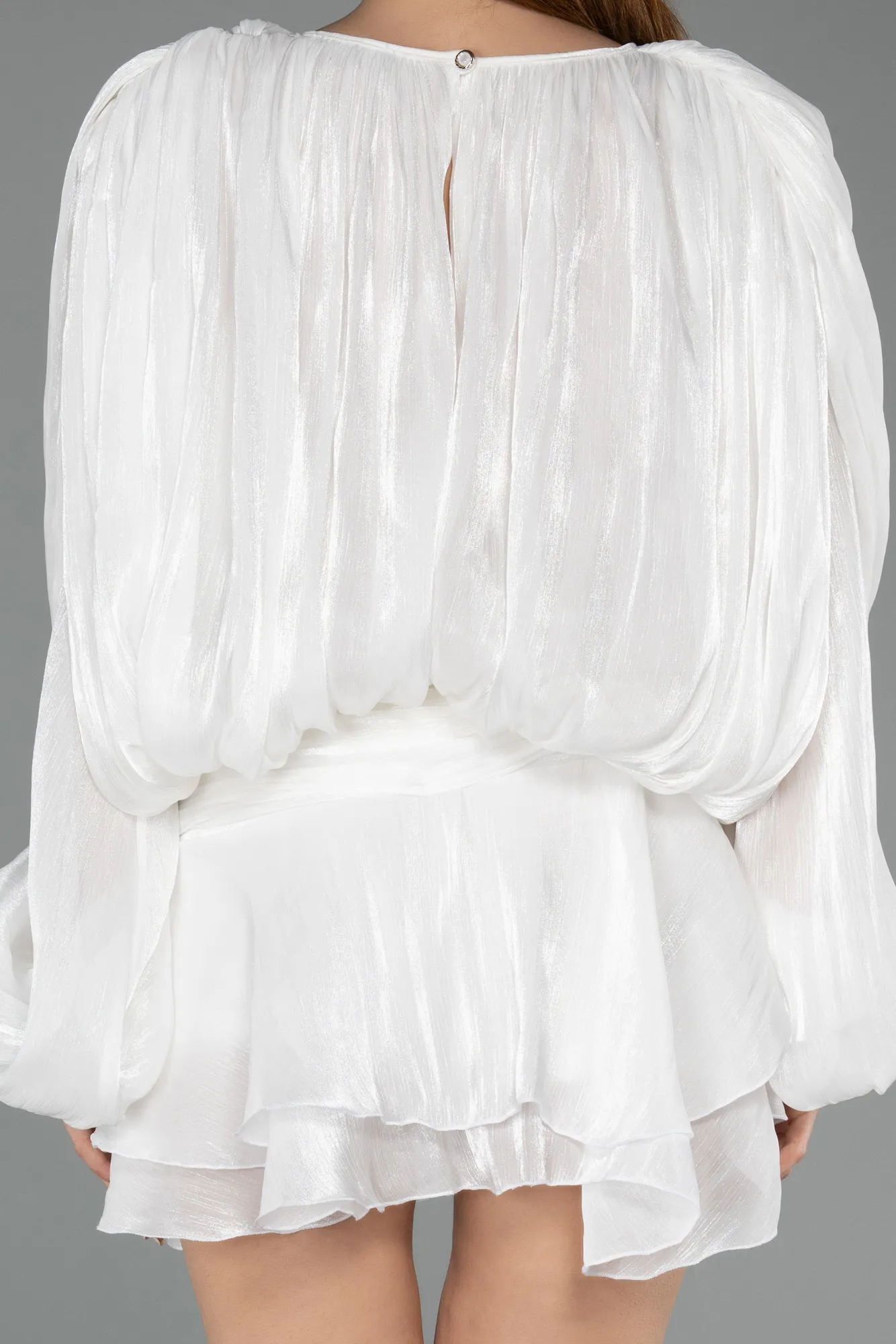 Ecru-Mini Chiffon Party Dress ABK2499