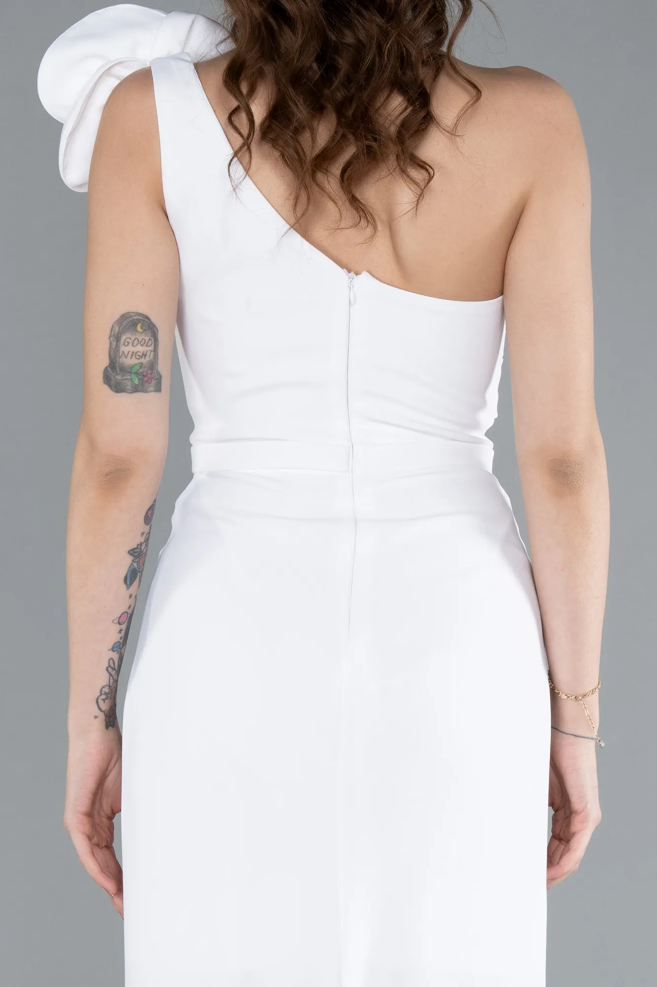 Ecru-Rose One Shoulder Slit Long Evening Gown ABU4695