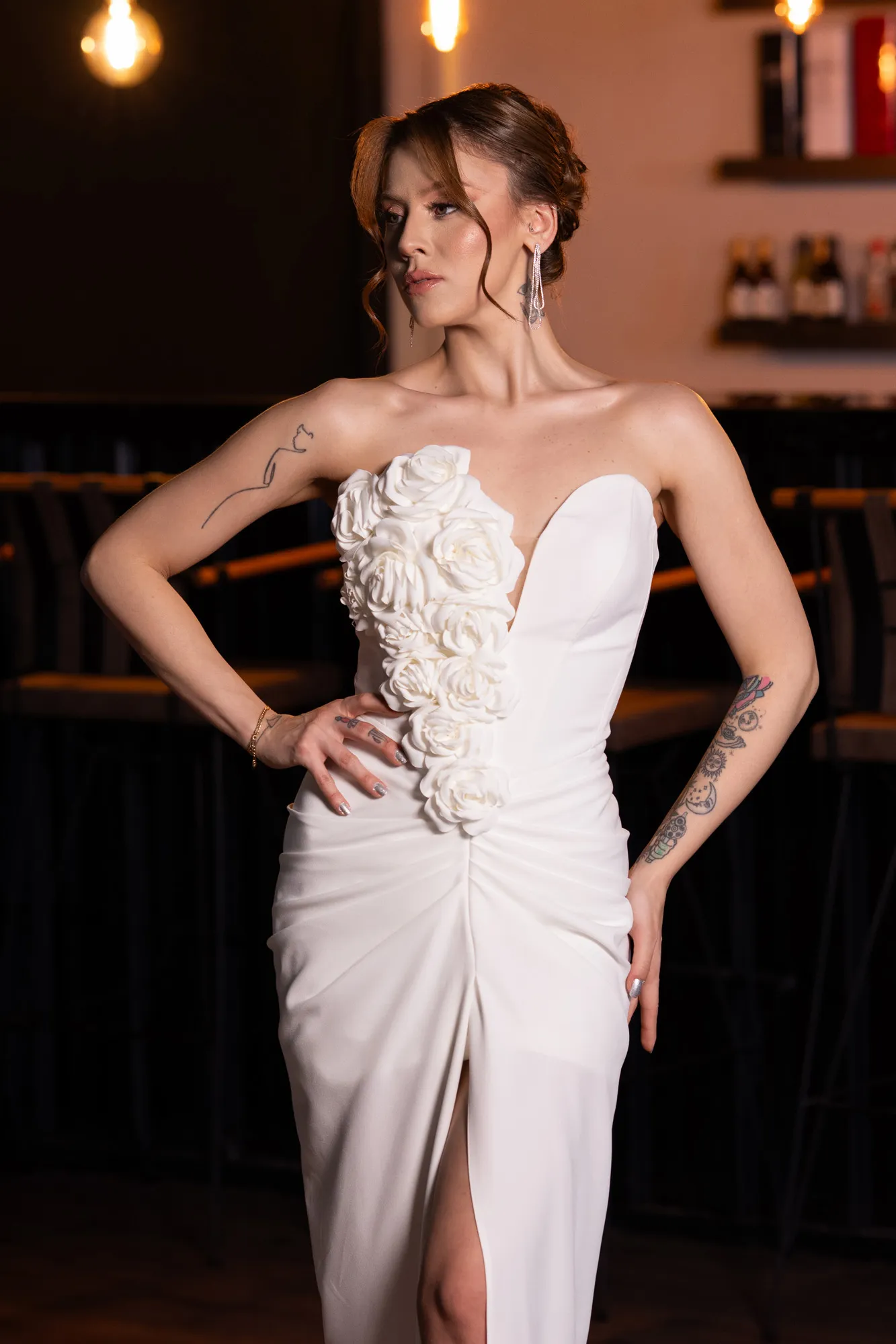 Ecru-Rose Strapless Slit Long Mermaid Evening Gown ABU4800