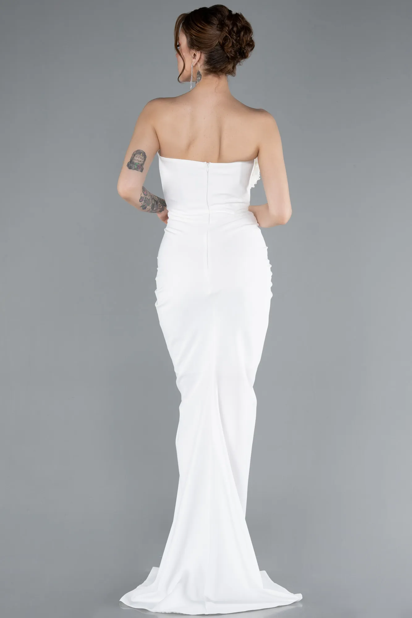 Ecru-Rose Strapless Slit Long Mermaid Evening Gown ABU4800