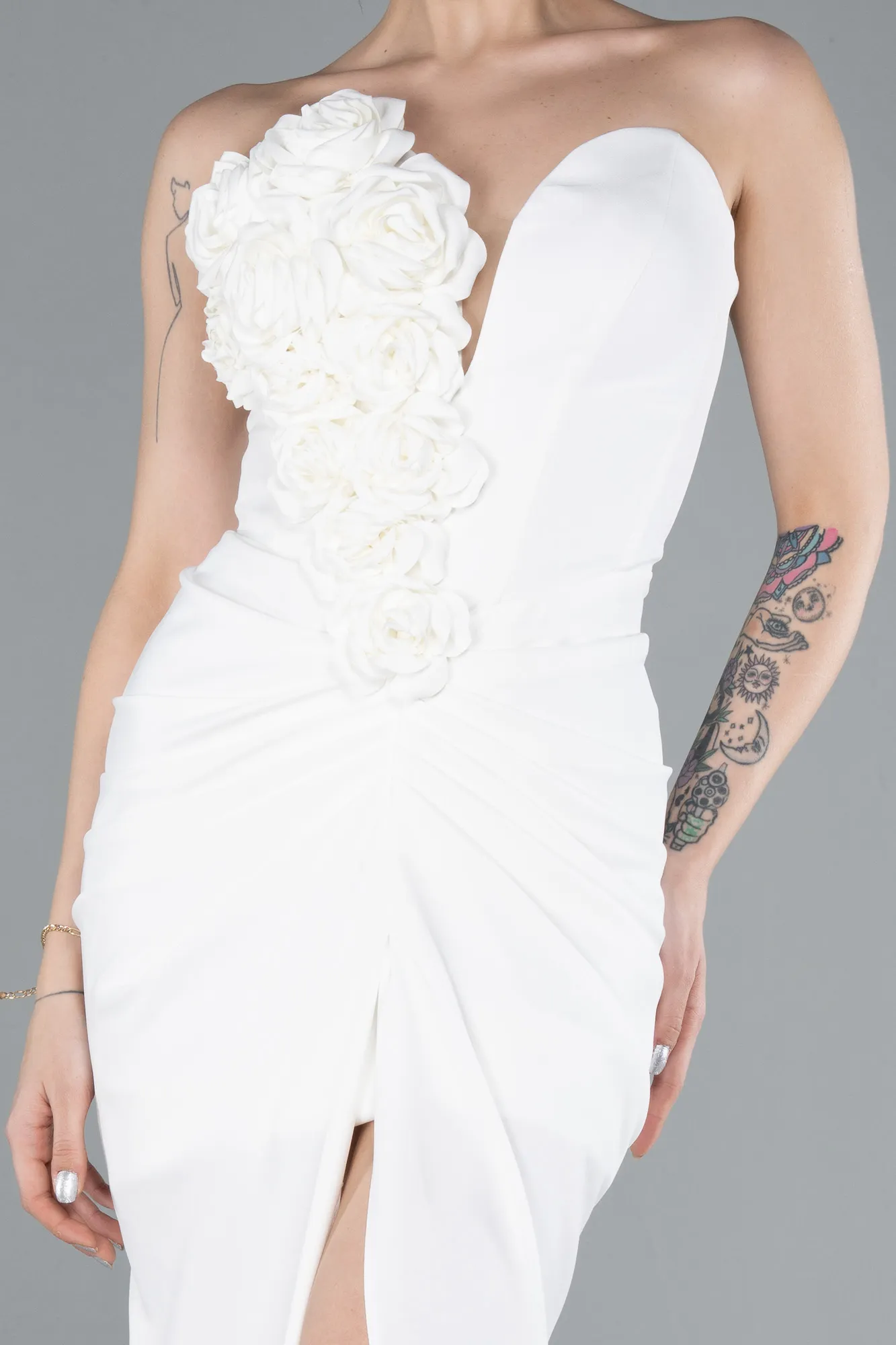 Ecru-Rose Strapless Slit Long Mermaid Evening Gown ABU4800