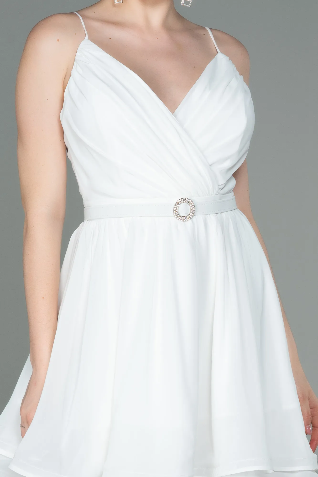 Ecru-Short Chiffon Evening Dress ABK1787