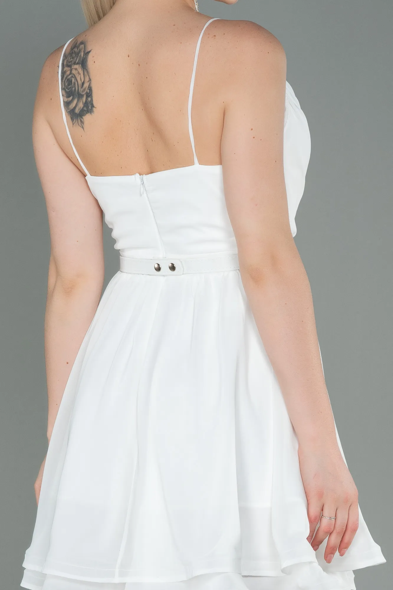 Ecru-Short Chiffon Evening Dress ABK1787