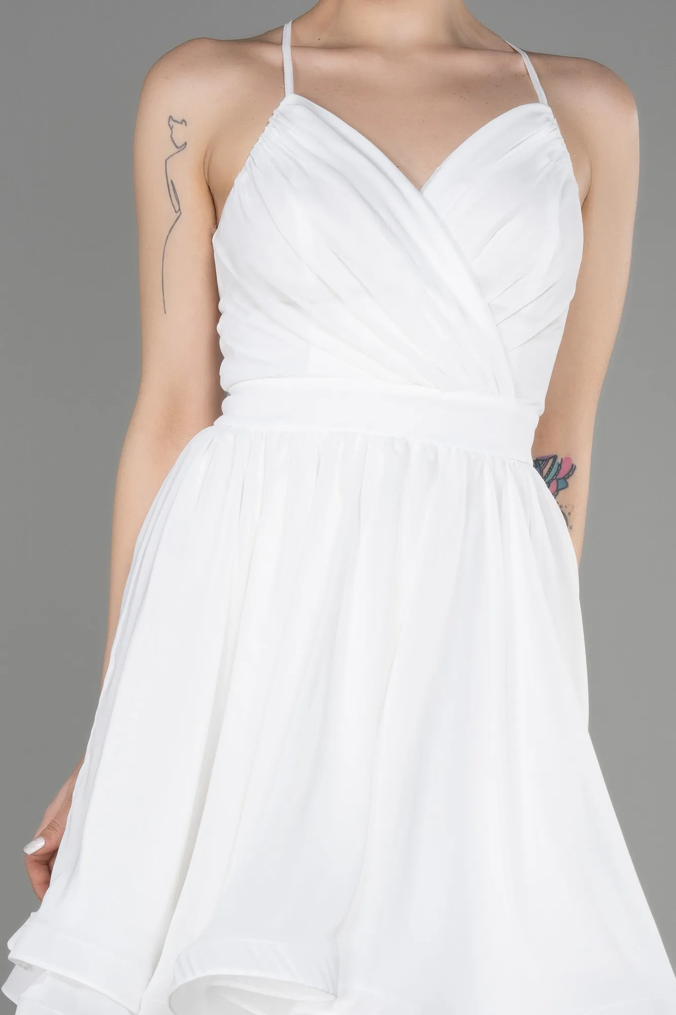 Ecru-Short Chiffon Evening Dress ABK1984