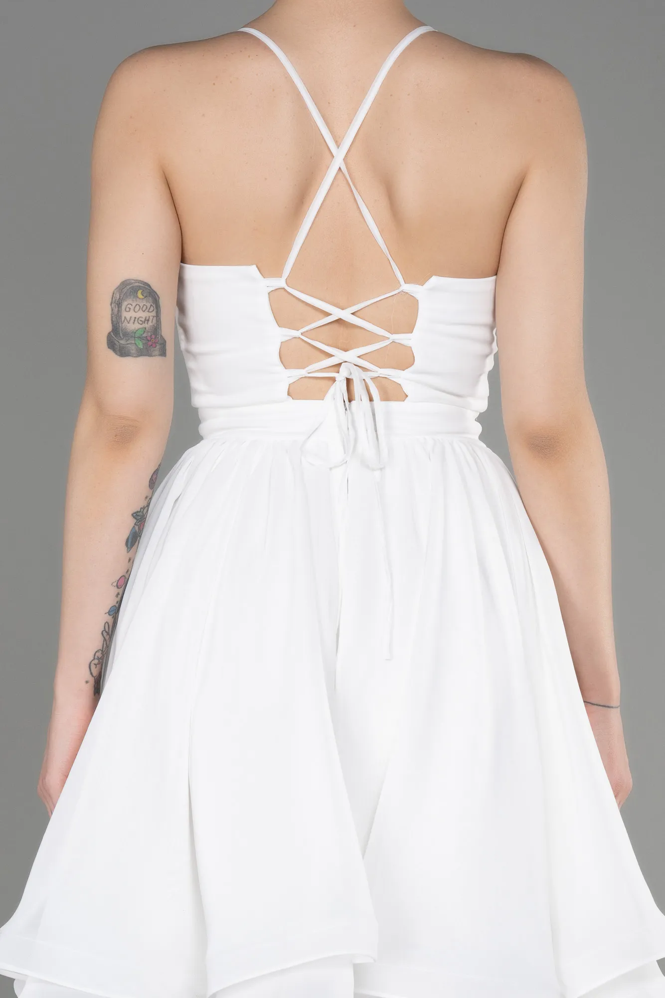 Ecru-Short Chiffon Evening Dress ABK1984