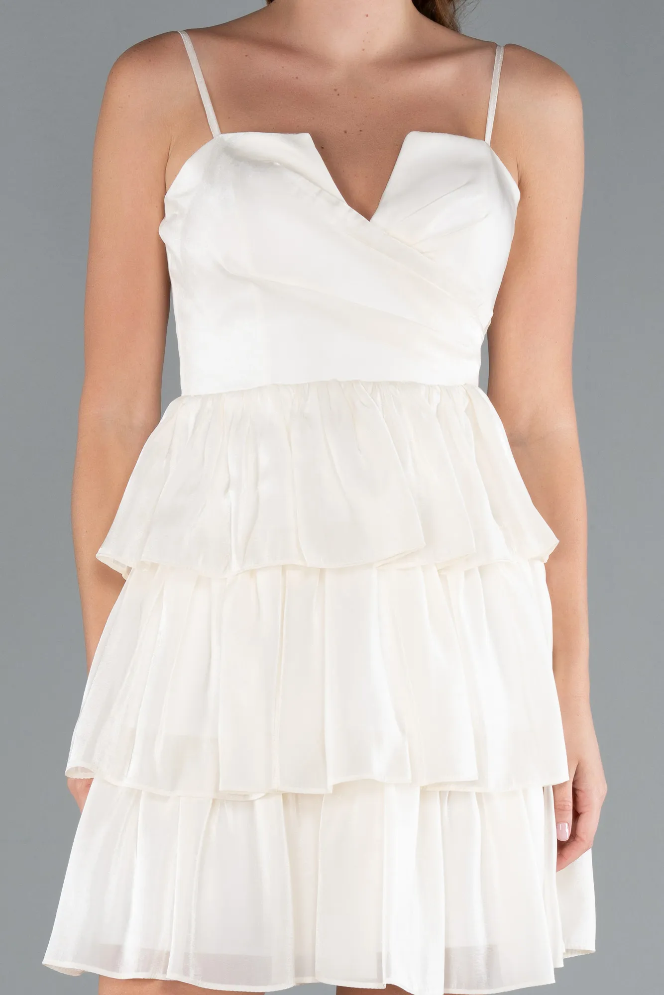 Ecru-Short Chiffon Party Dress ABK2313