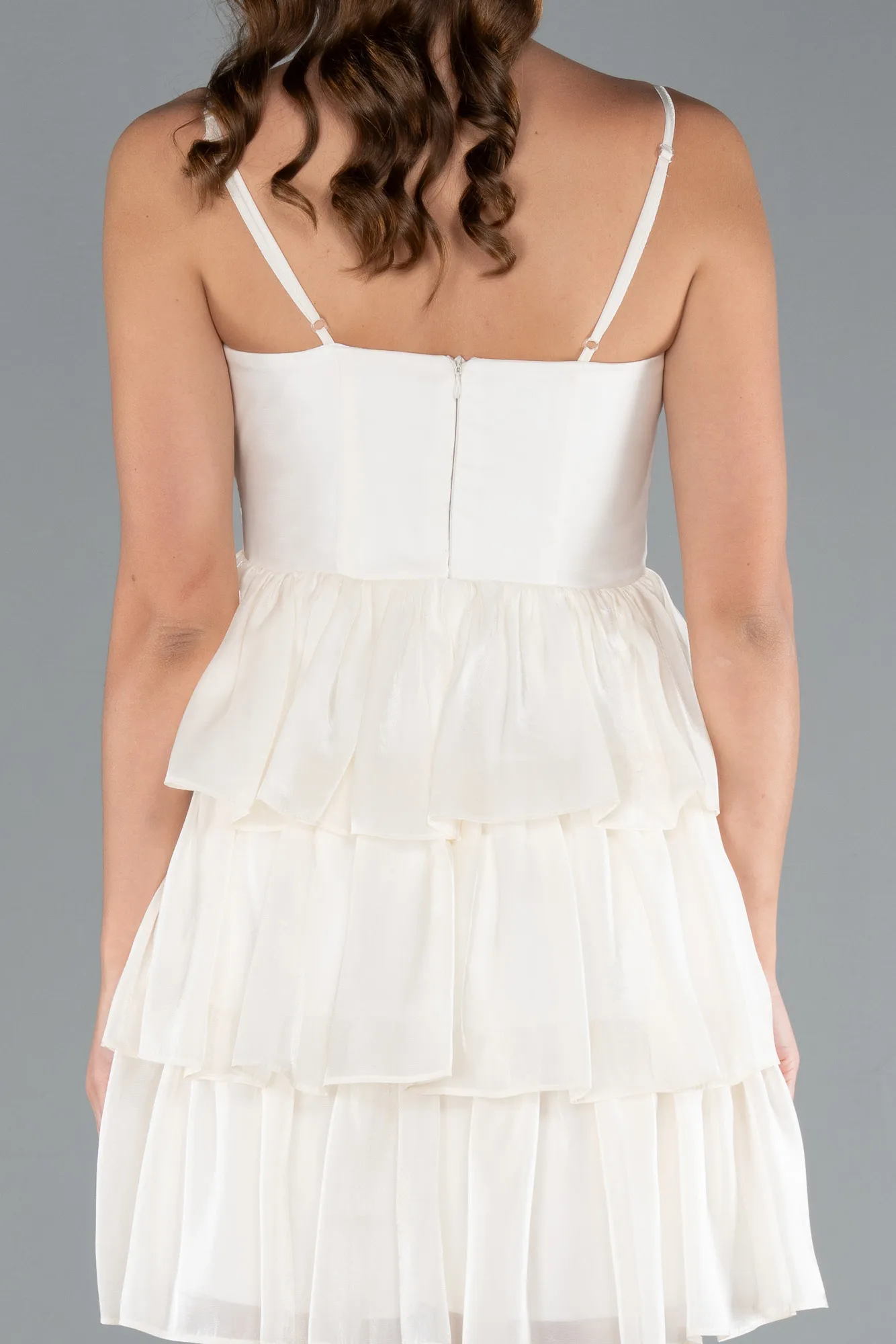 Ecru-Short Chiffon Party Dress ABK2313