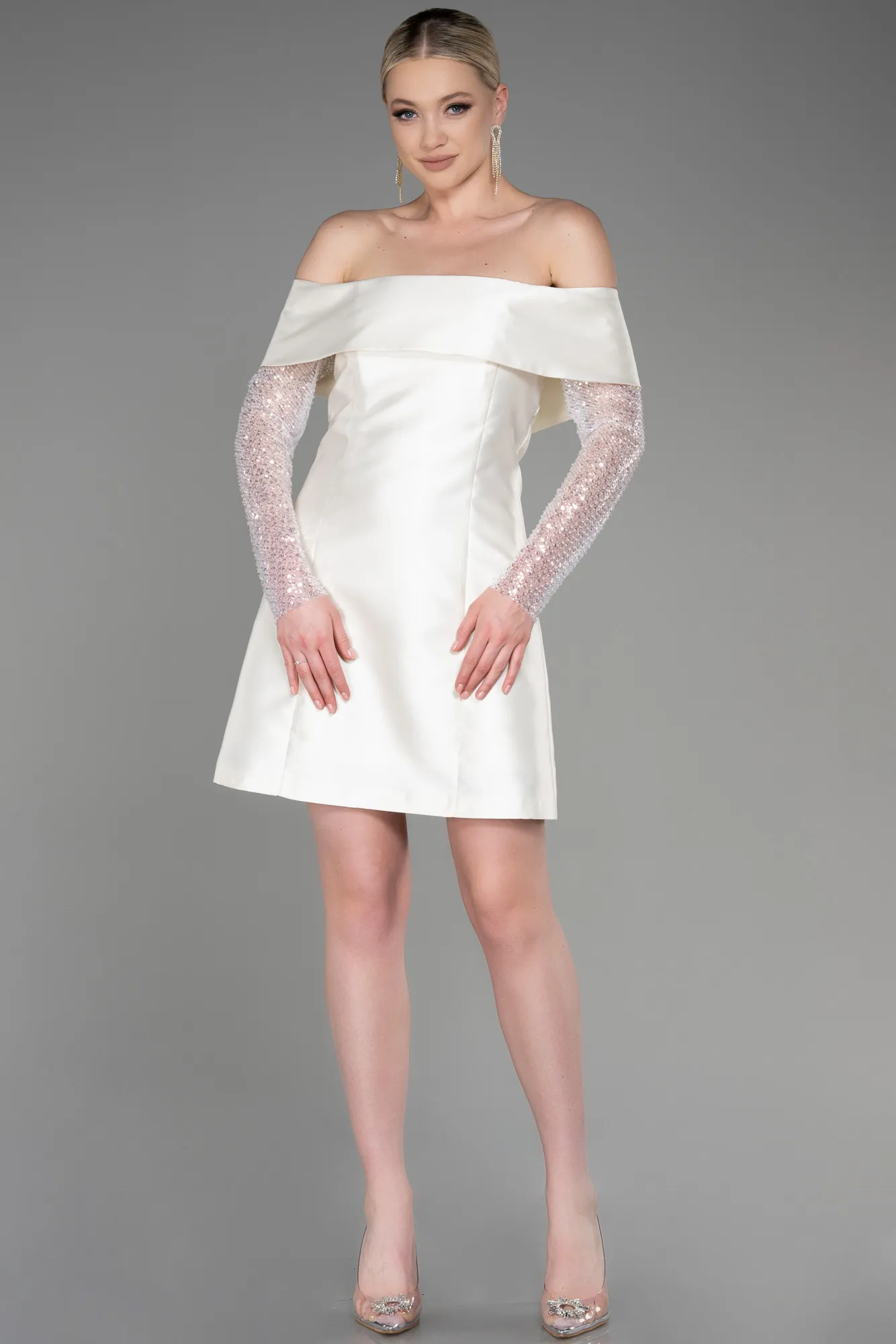 Ecru-Short Cocktail Dress ABK1997