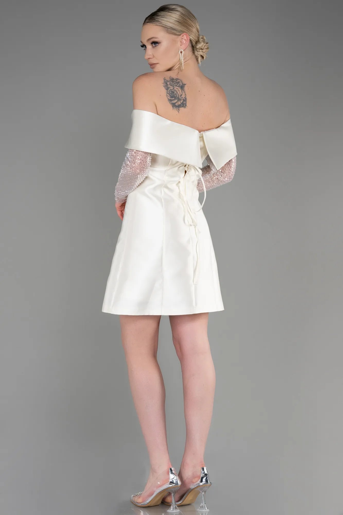 Ecru-Short Cocktail Dress ABK1997