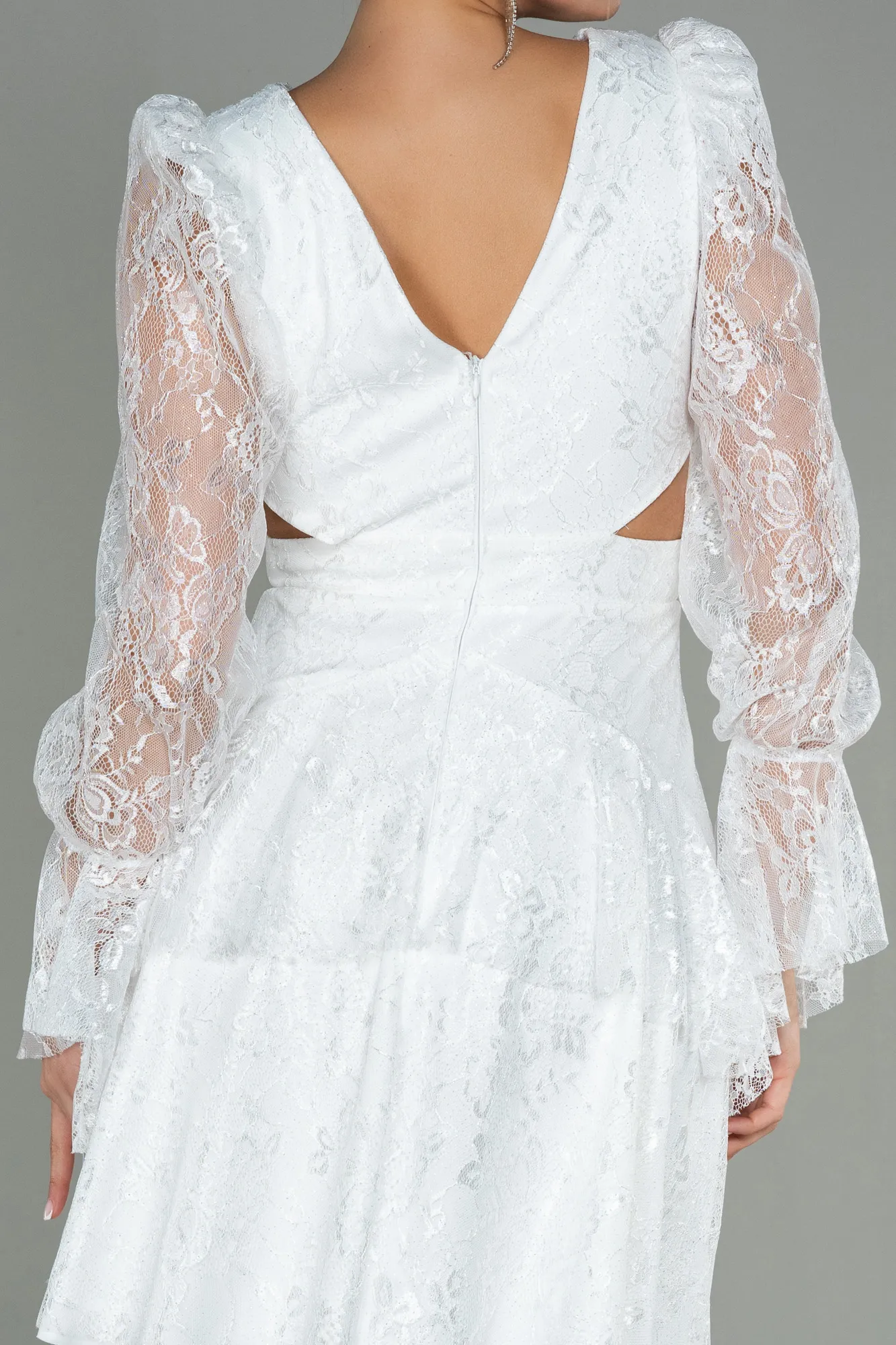 Ecru-Short Dantelle Invitation Dress ABK1699