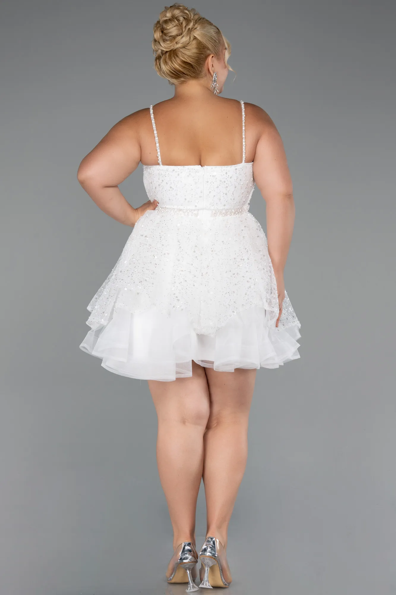 Ecru-Short Formal Plus Size Dress ABK2436
