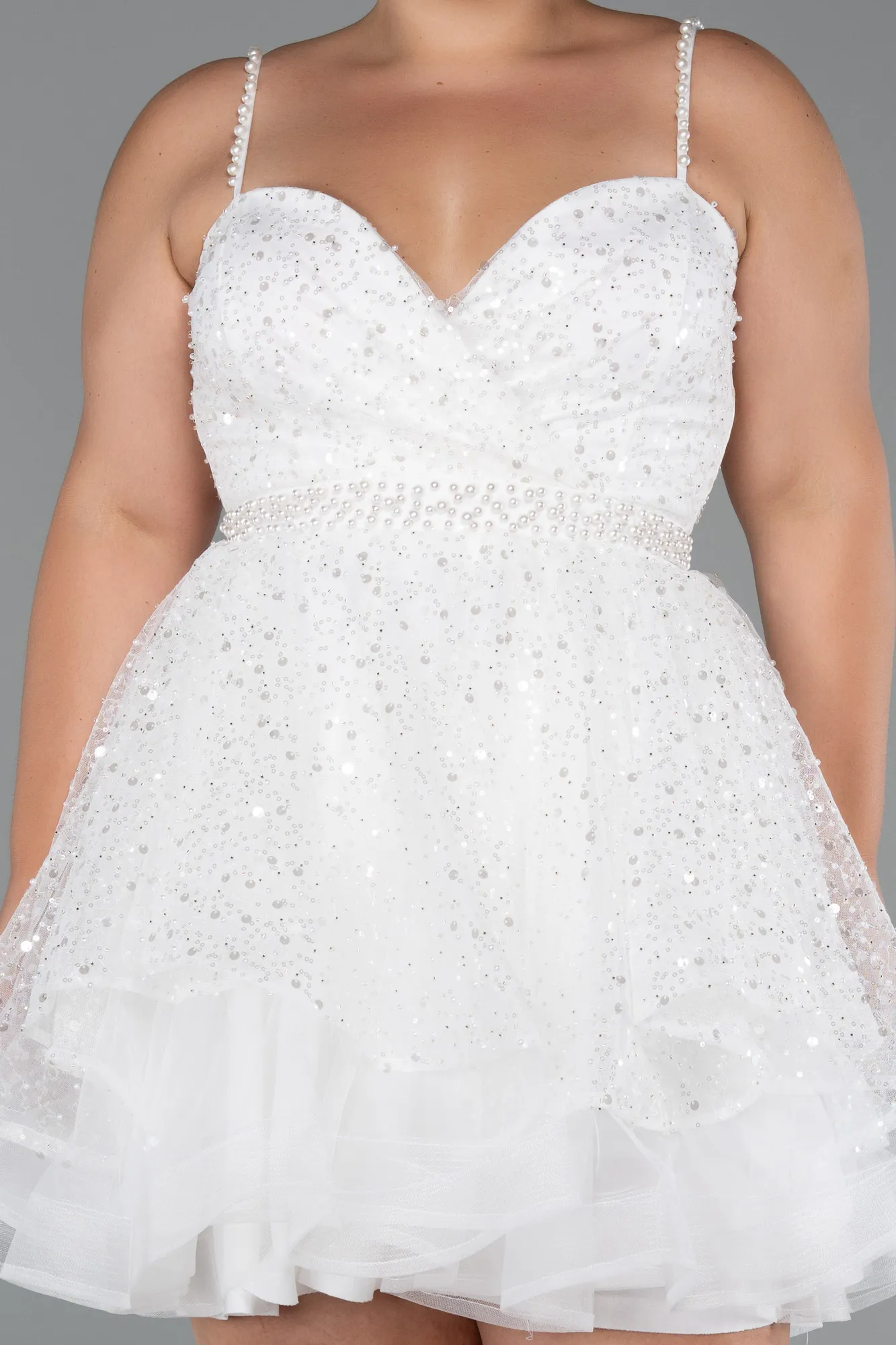 Ecru-Short Formal Plus Size Dress ABK2436