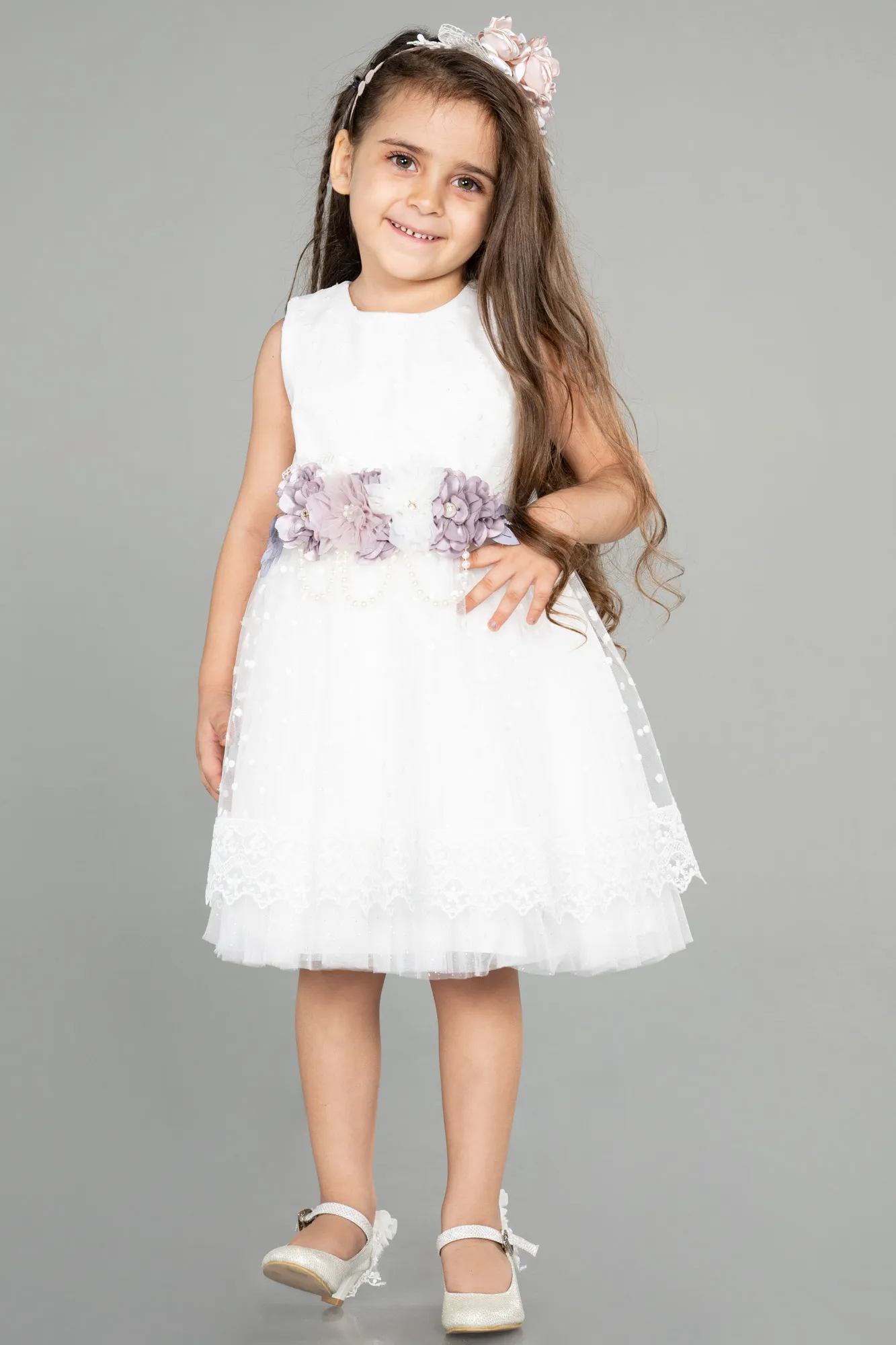 Ecru-Short Girl Dress ABK1363