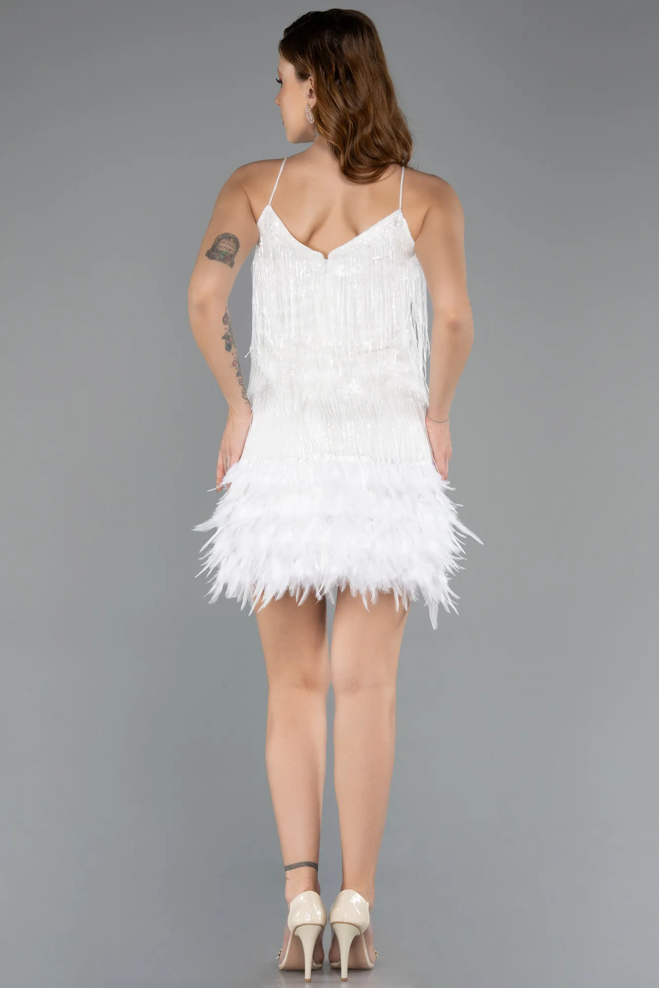 Ecru-Short Invitation Dress ABK1629