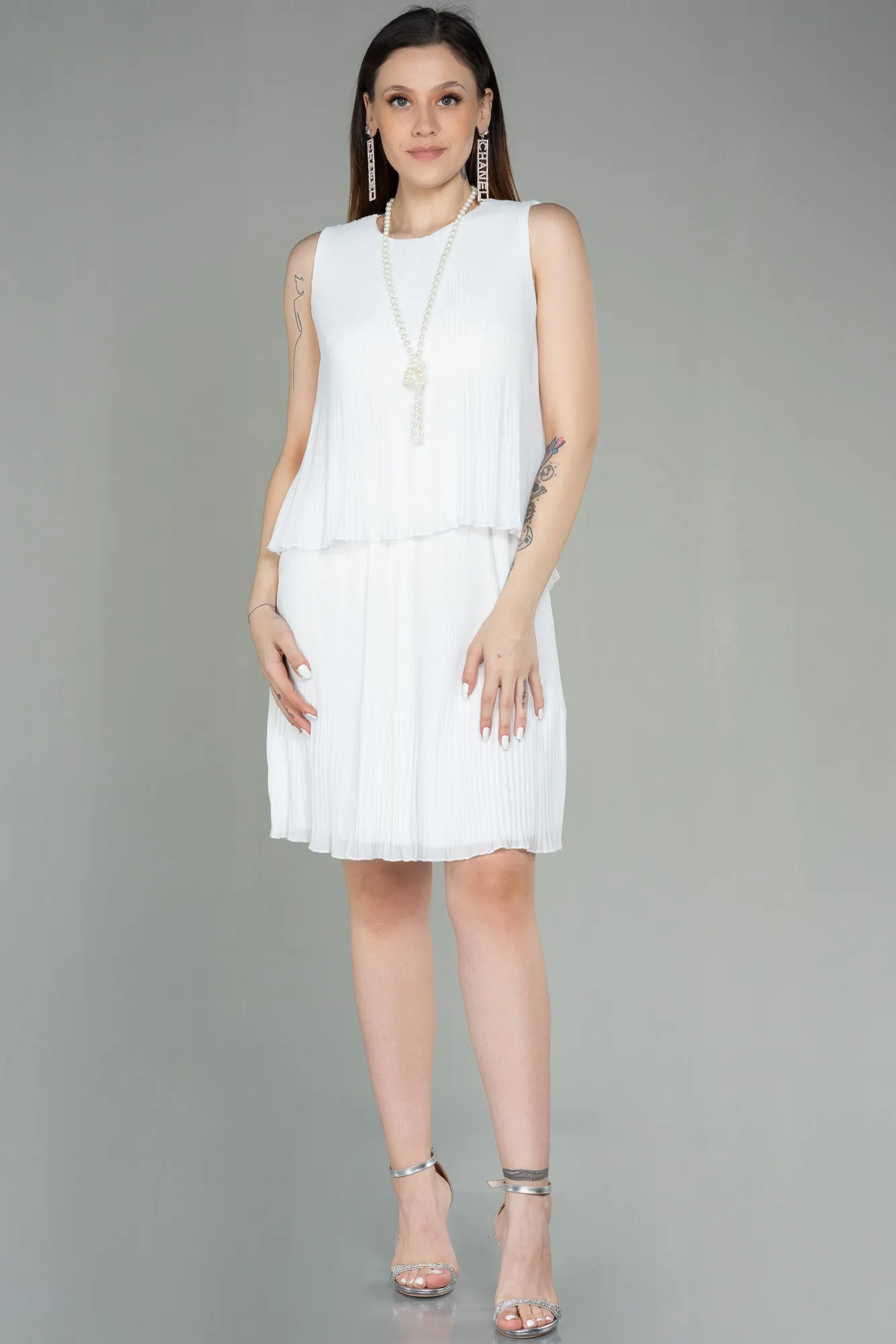 Ecru-Short Invitation Dress ABK782