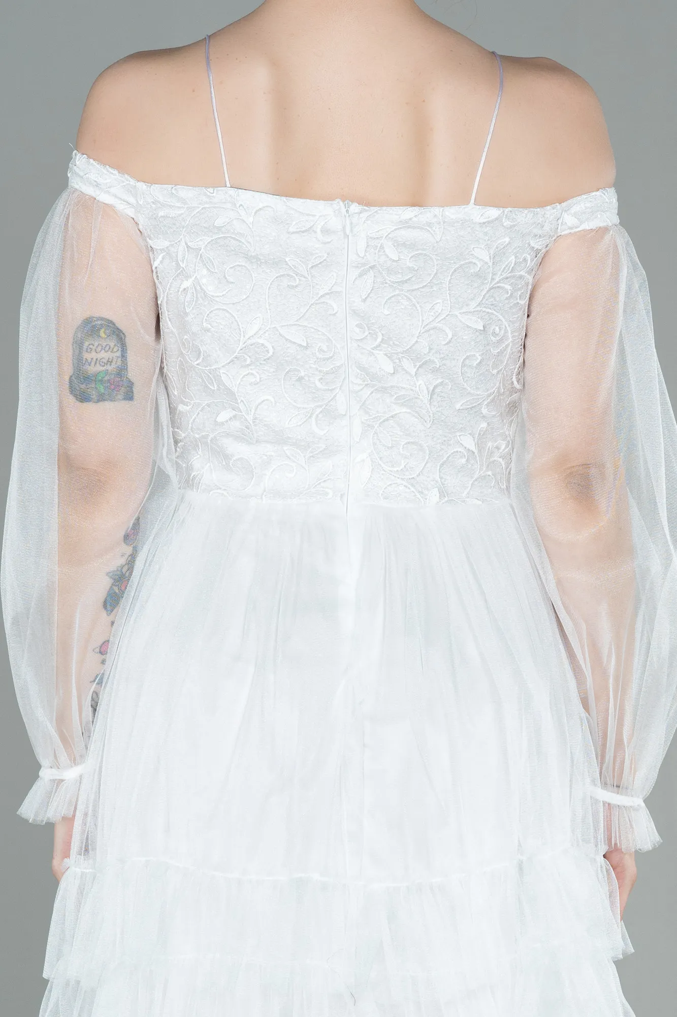 Ecru-Short Invitation Dress ABK992