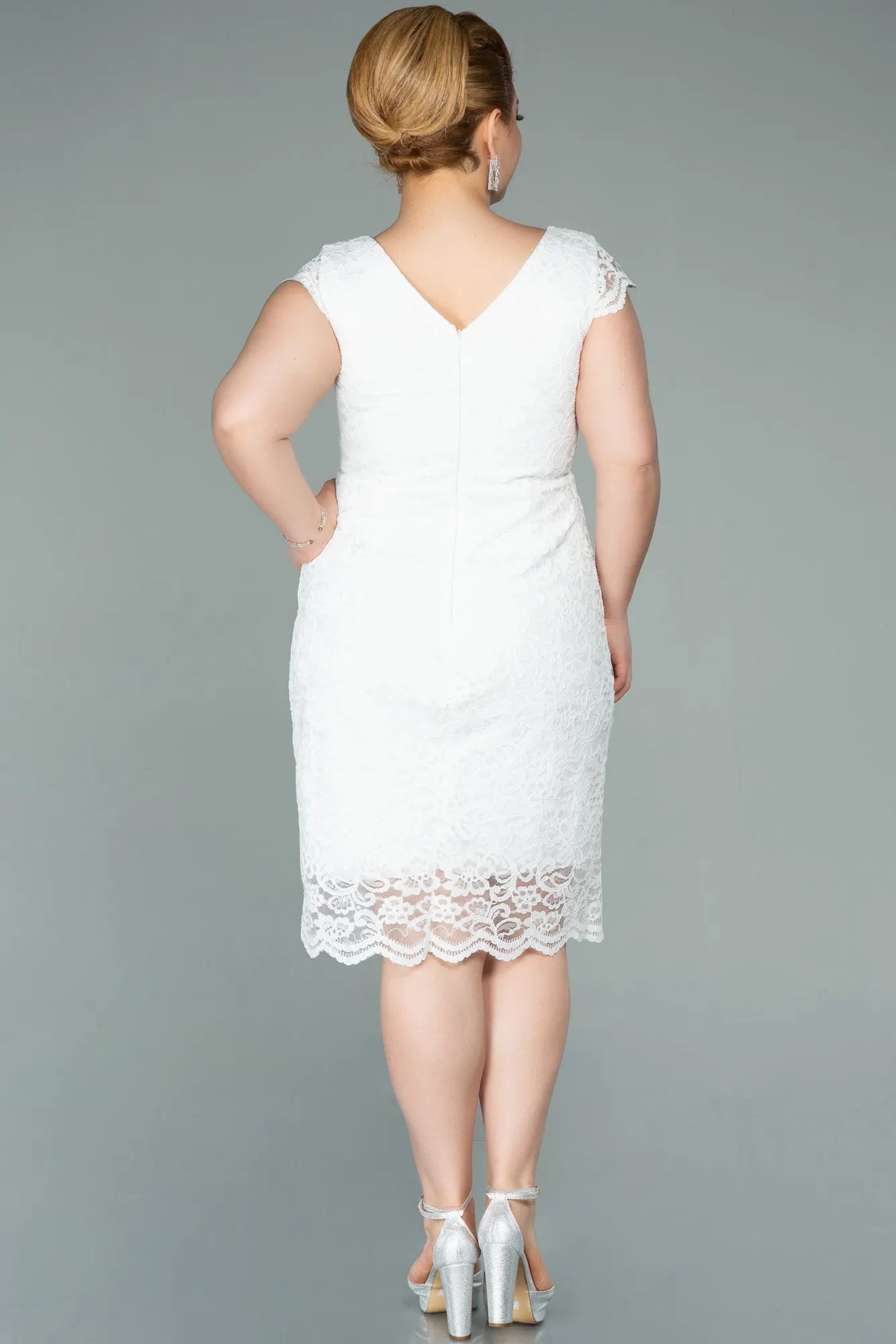 Ecru-Short Oversized Evening Dress ABK010