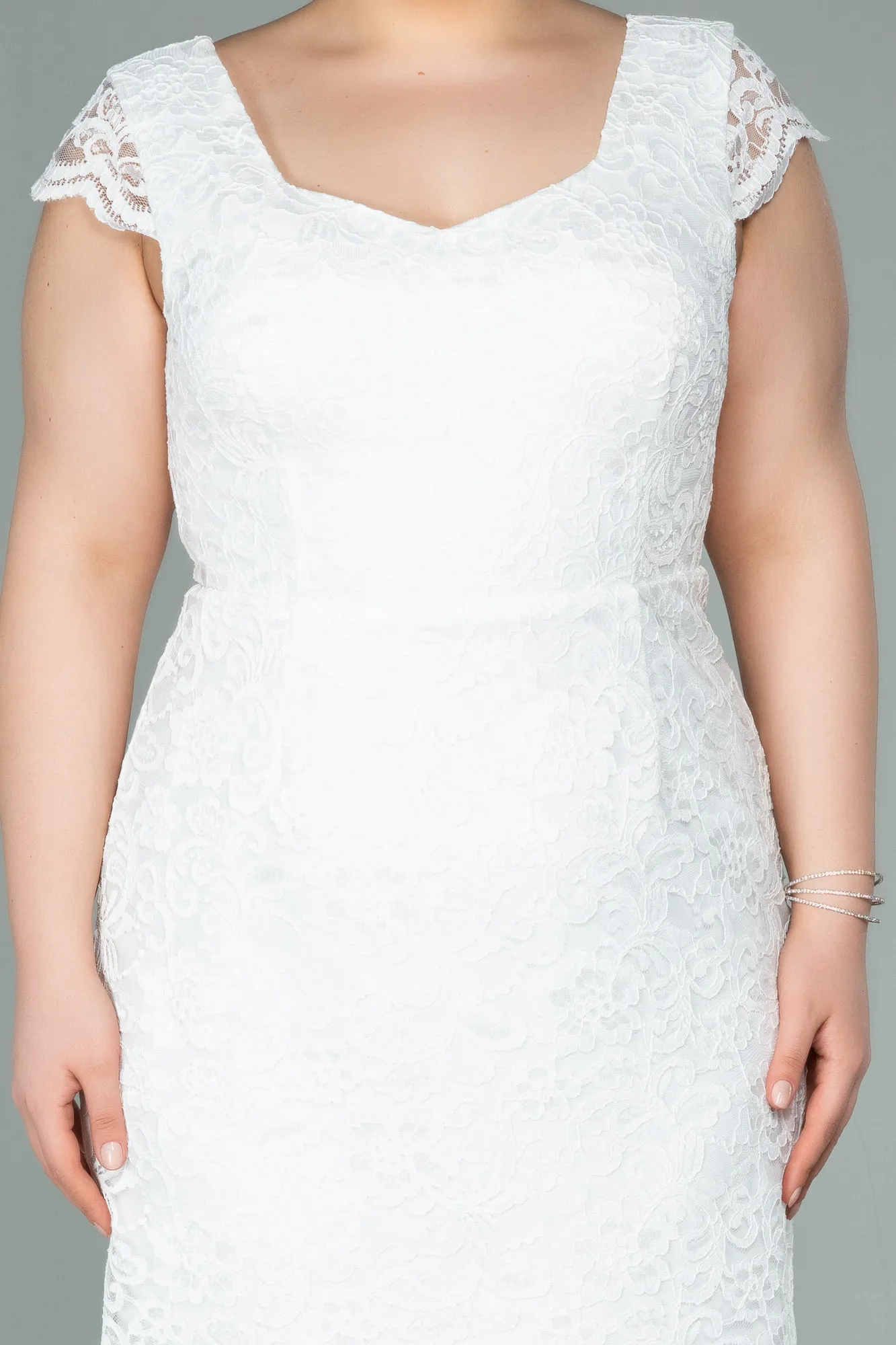 Ecru-Short Oversized Evening Dress ABK010