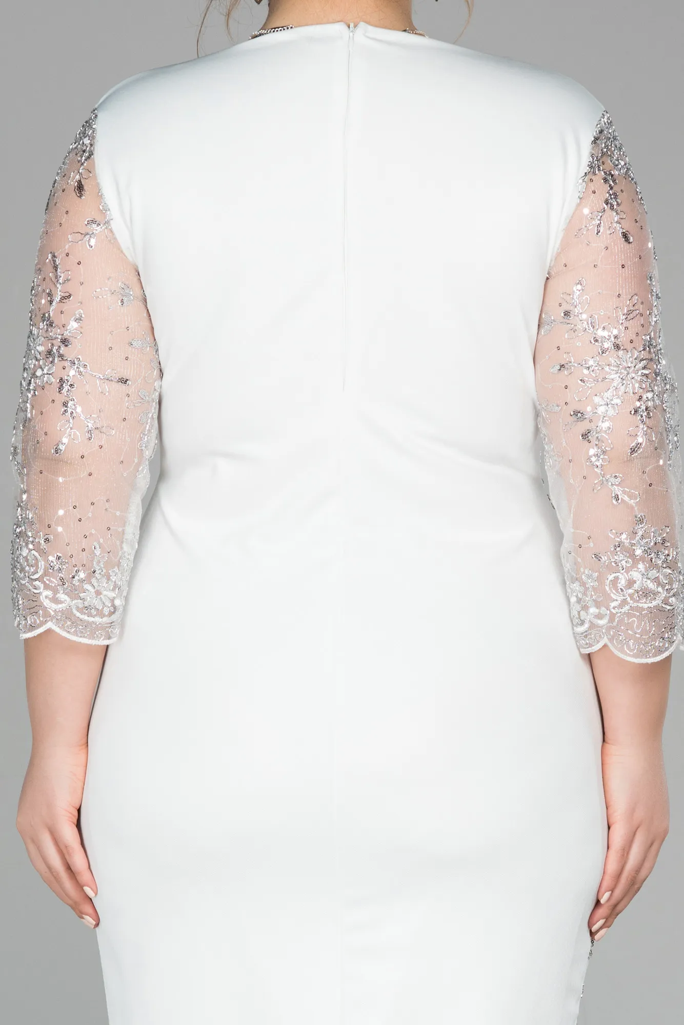 Ecru-Short Oversized Evening Dress ABK833