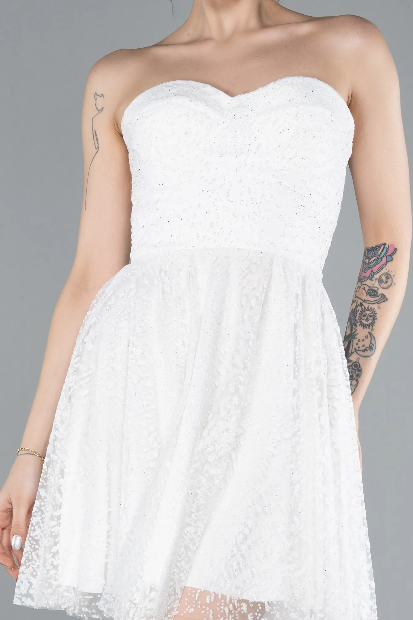 Ecru-Short Party Dress ABK2235