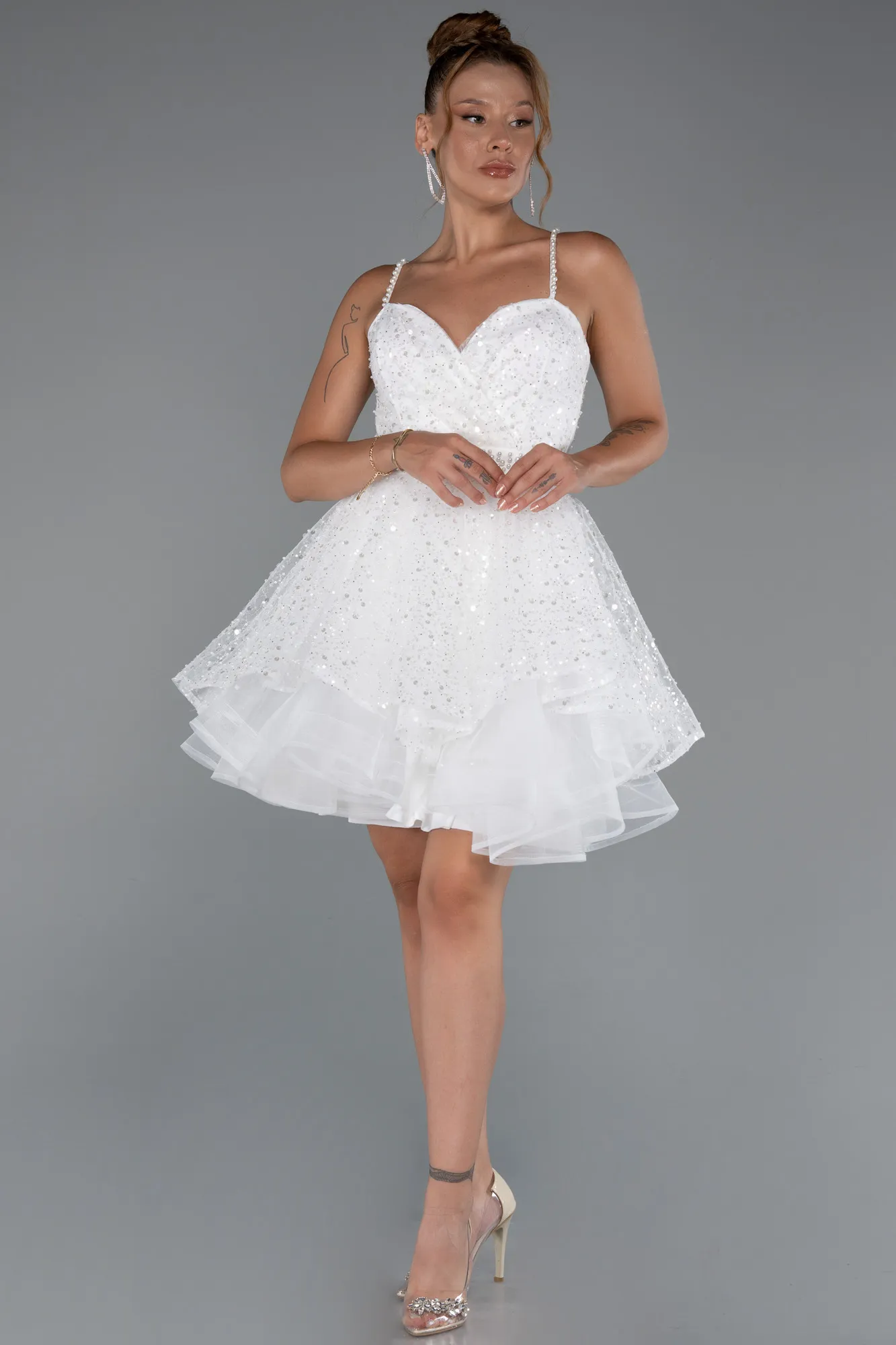 Ecru-Short Party Dress ABK2435