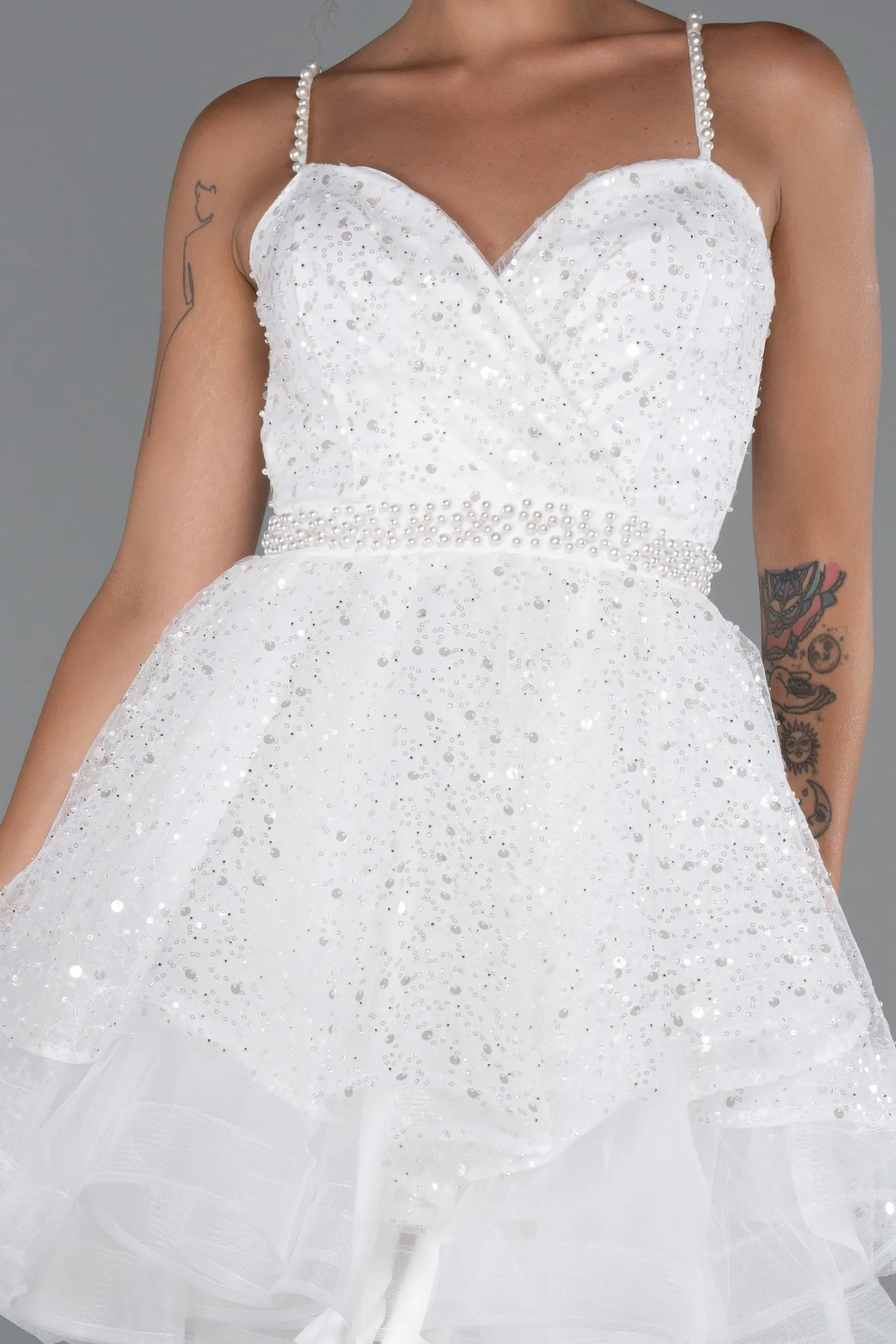 Ecru-Short Party Dress ABK2435