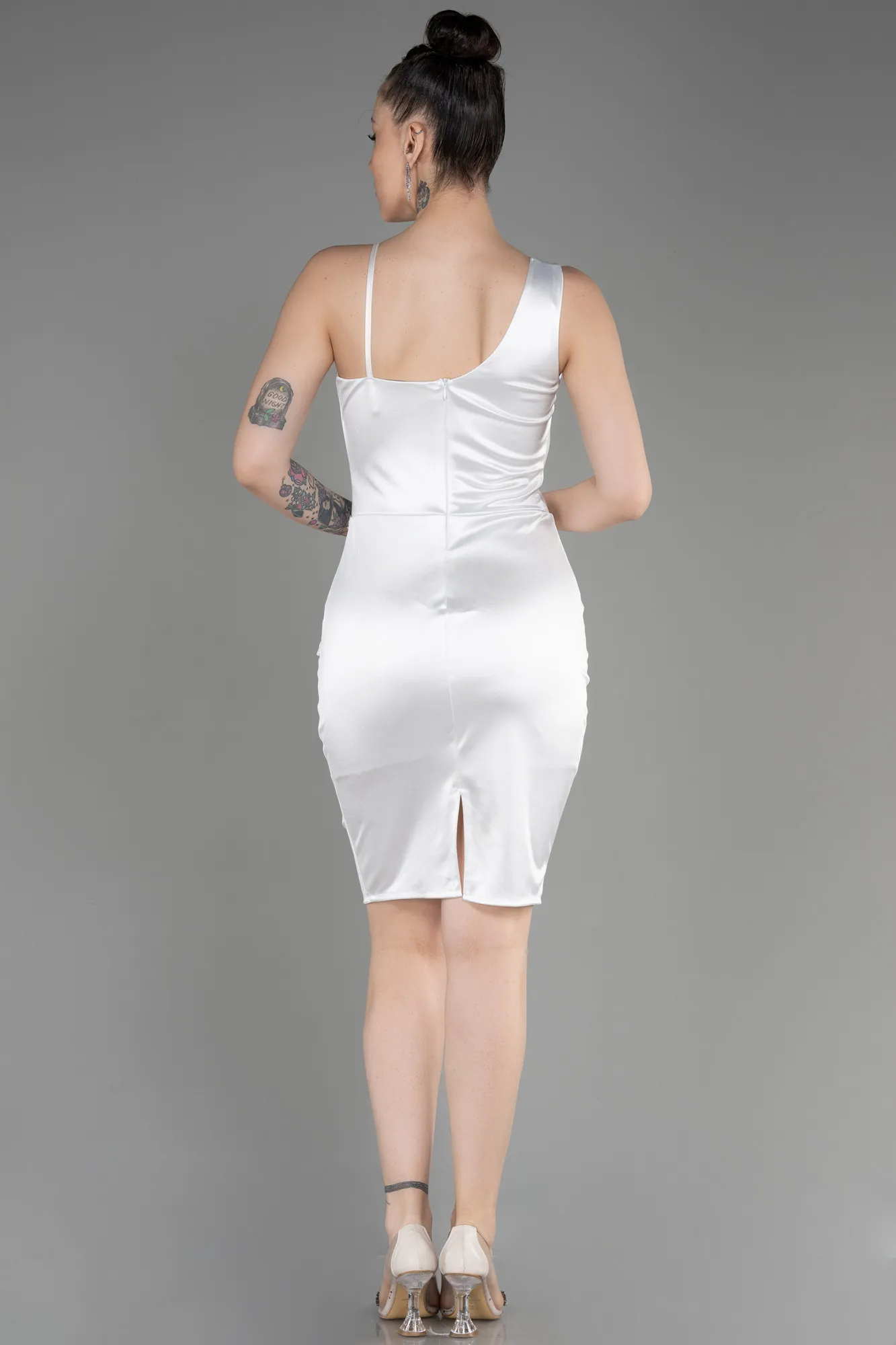 Ecru-Short Satin Cocktail Dress ABK2024