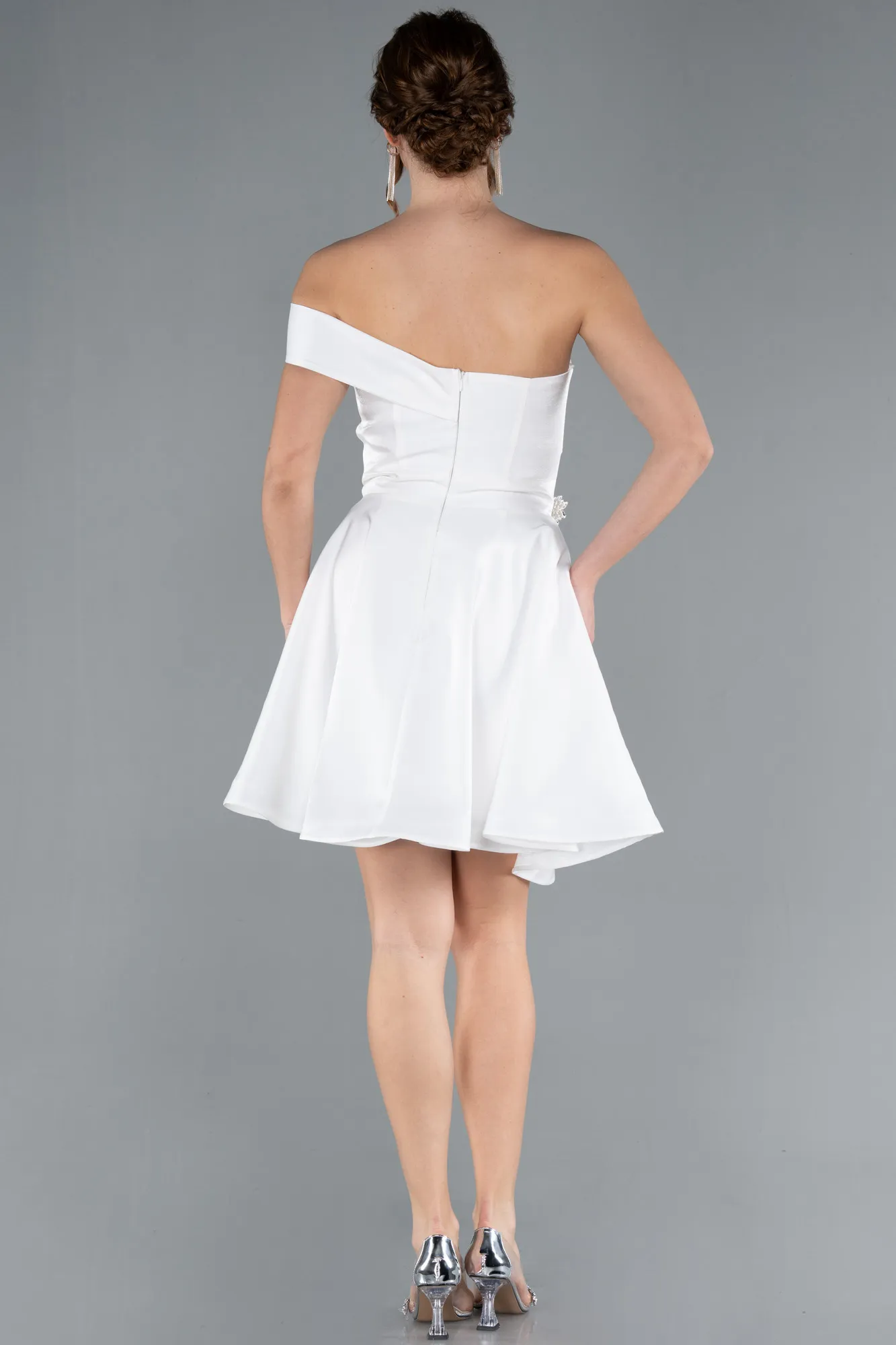 Ecru-Short Satin Cocktail Dress ABK2237