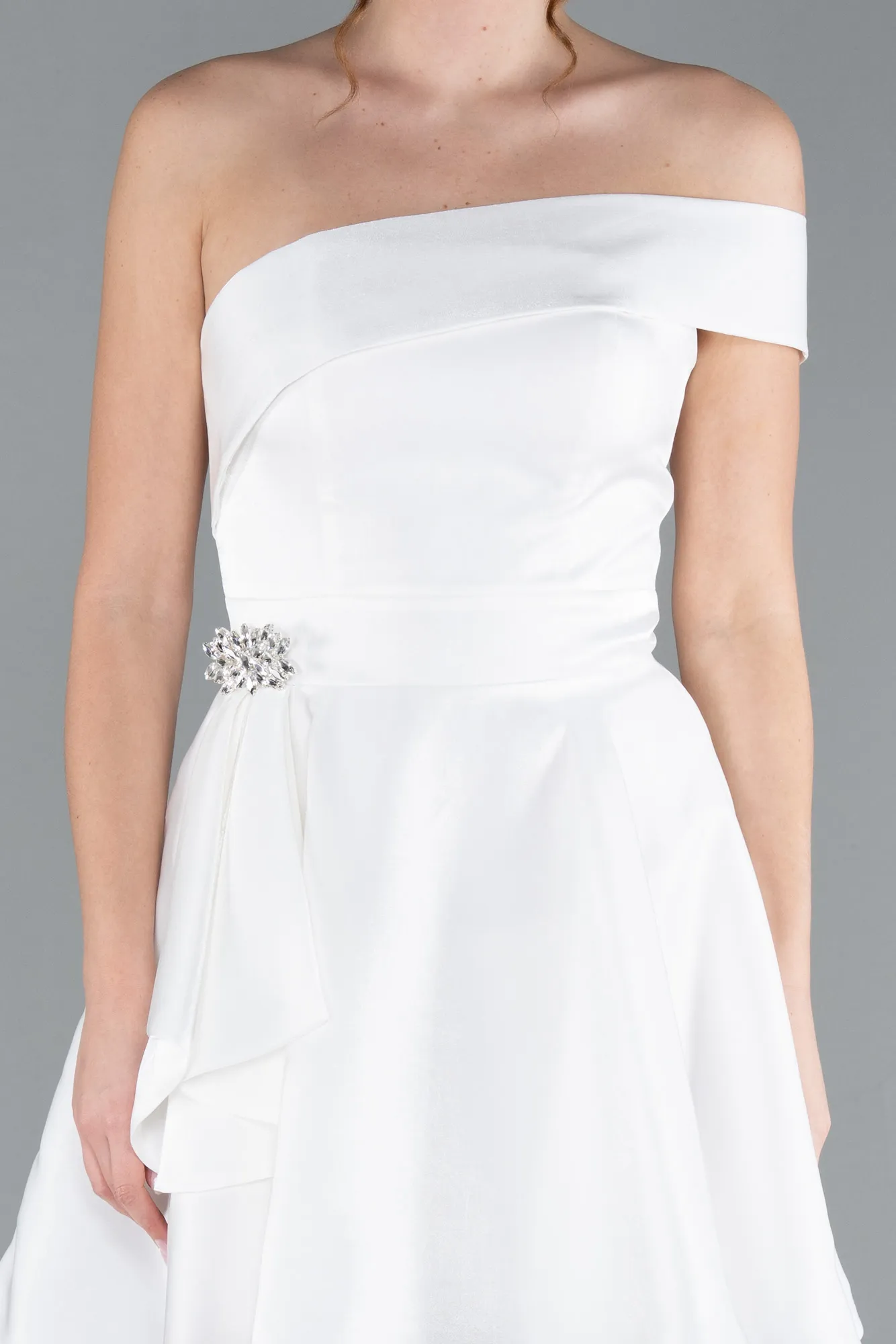 Ecru-Short Satin Cocktail Dress ABK2237