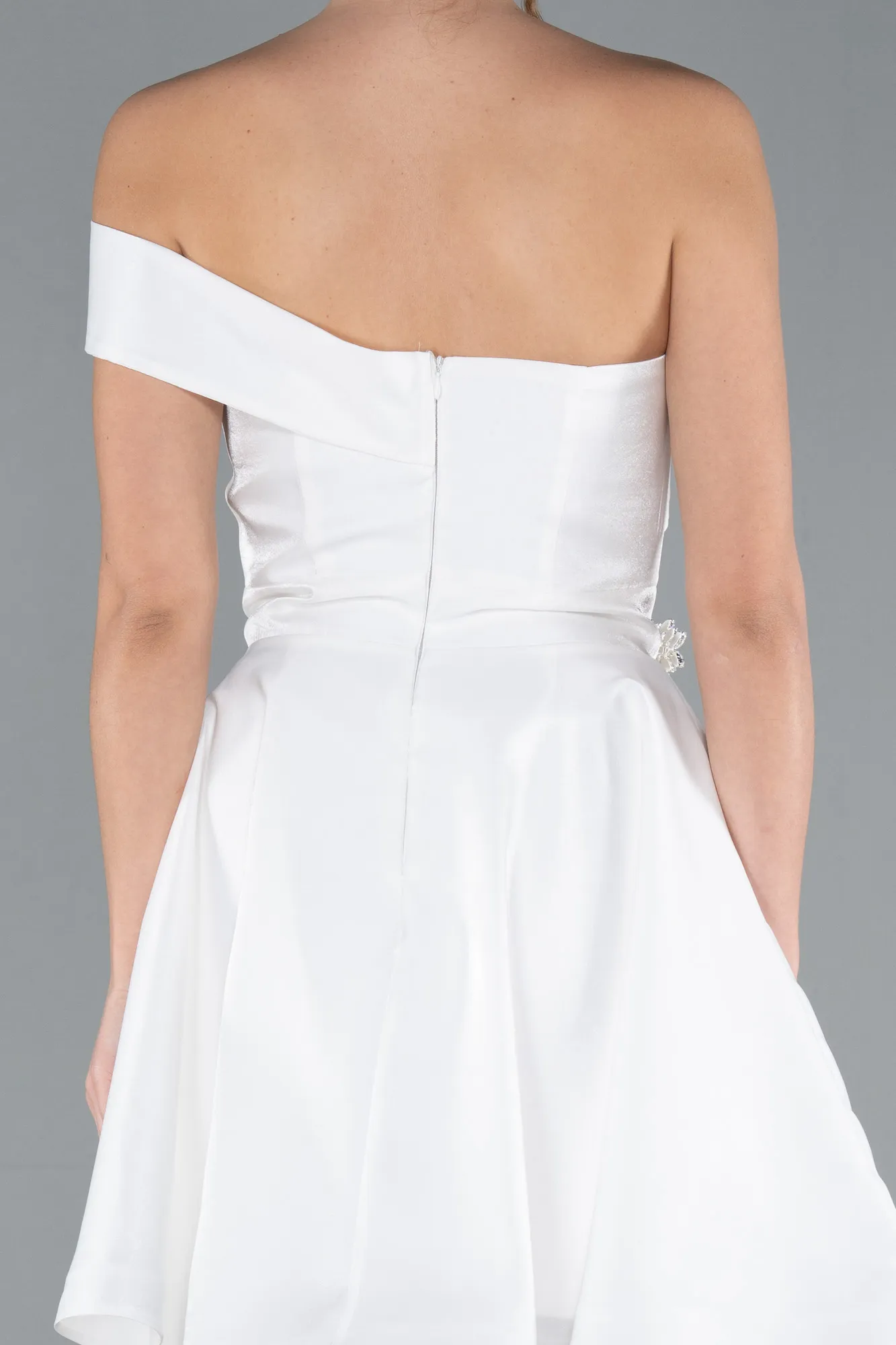 Ecru-Short Satin Cocktail Dress ABK2237