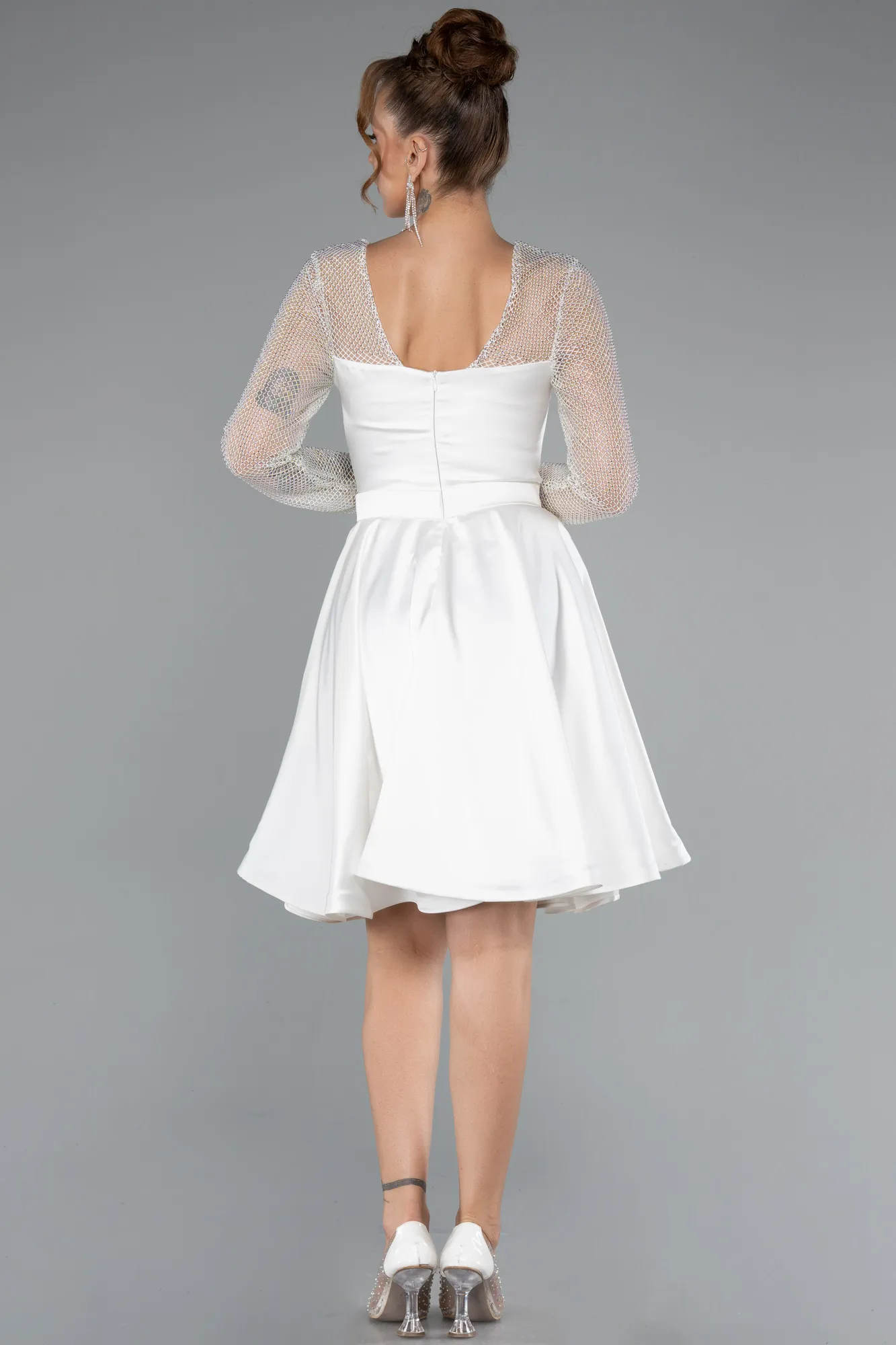 Ecru-Short Satin Cocktail Dress ABK2390