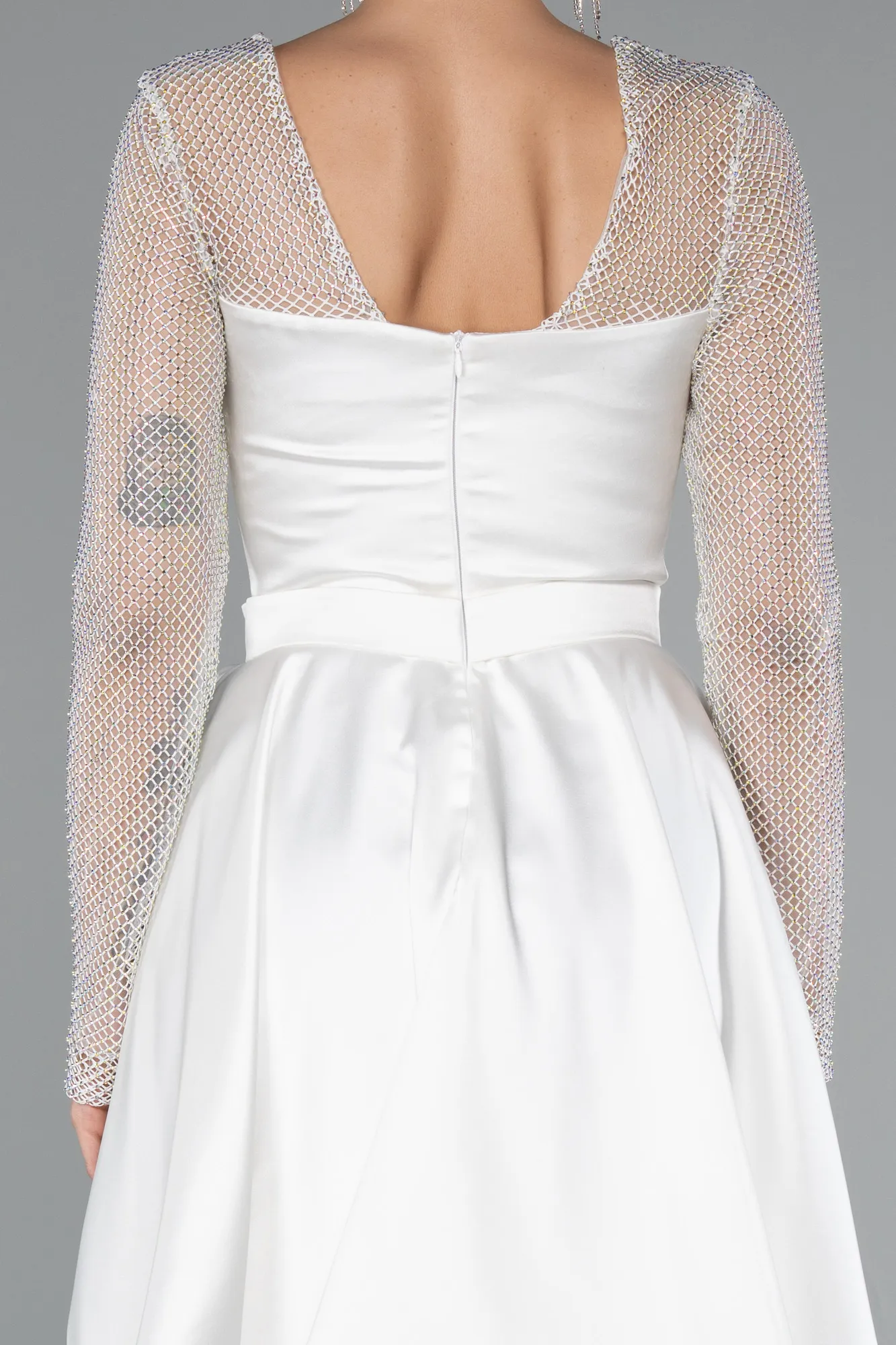 Ecru-Short Satin Cocktail Dress ABK2390