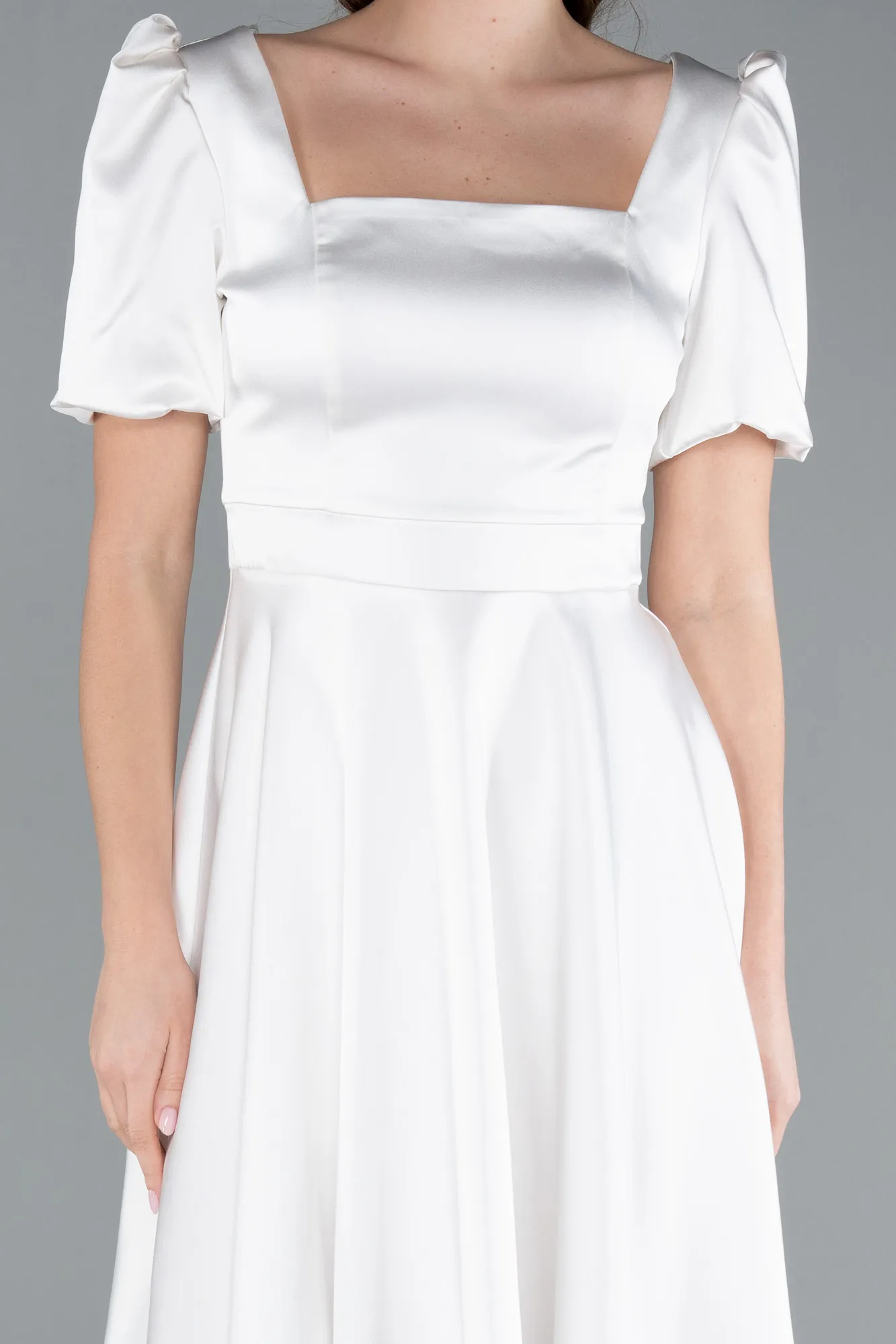 Ecru-Short Satin Invitation Dress ABK1792