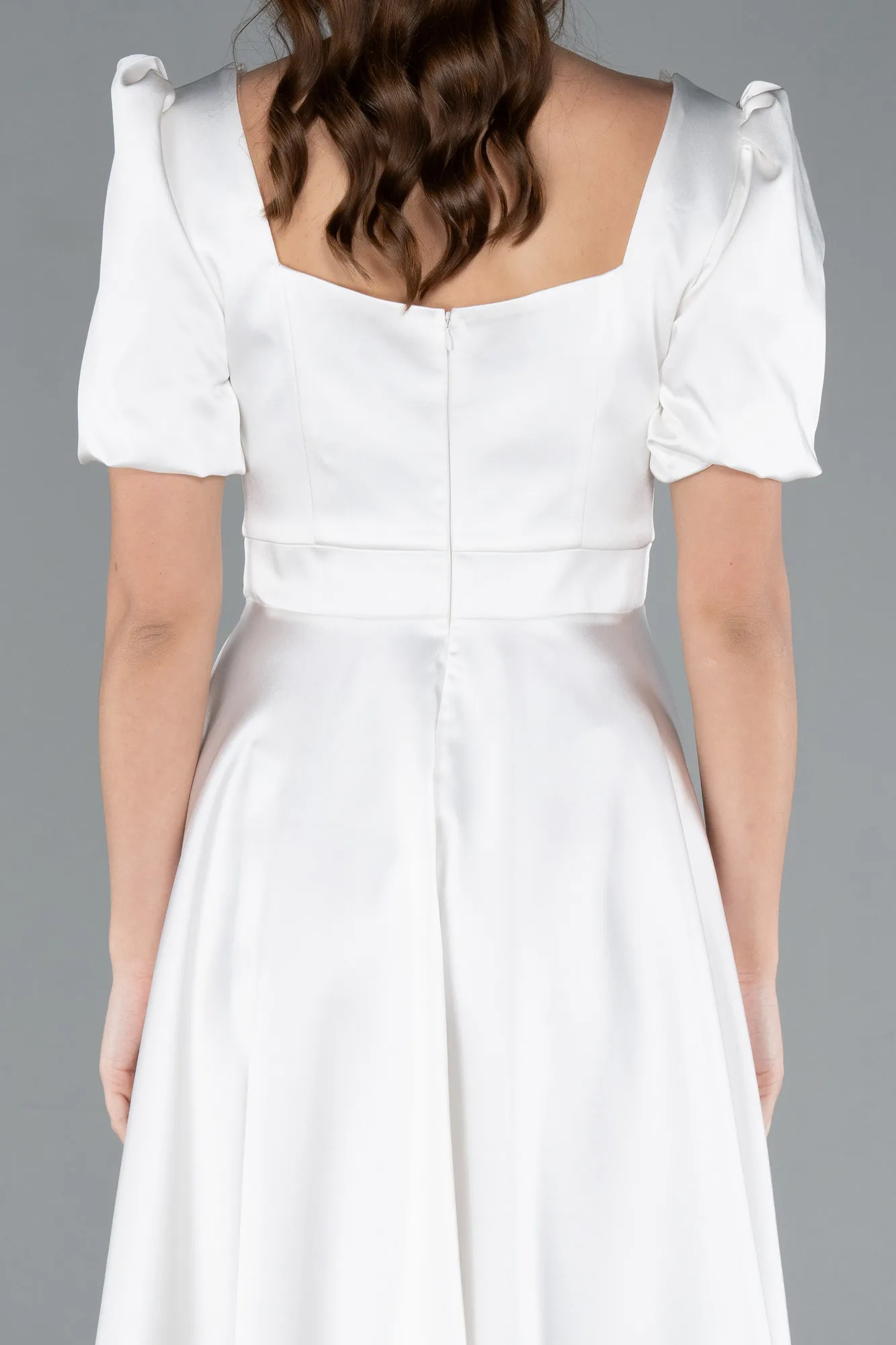 Ecru-Short Satin Invitation Dress ABK1792