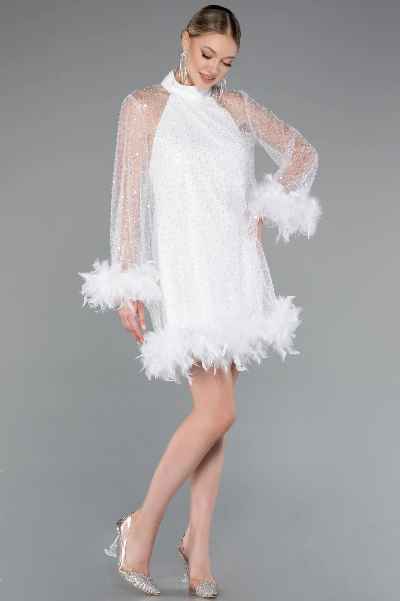 Ecru-Short Scaly Cocktail Dress ABK2202