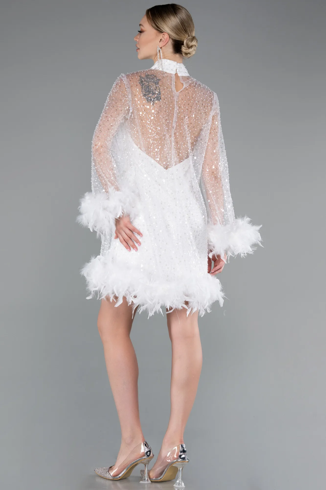 Ecru-Short Scaly Cocktail Dress ABK2202