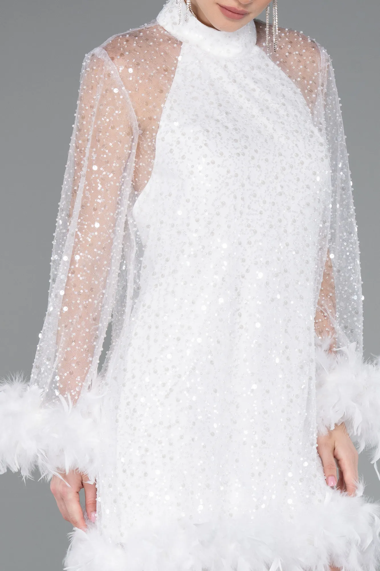 Ecru-Short Scaly Cocktail Dress ABK2202