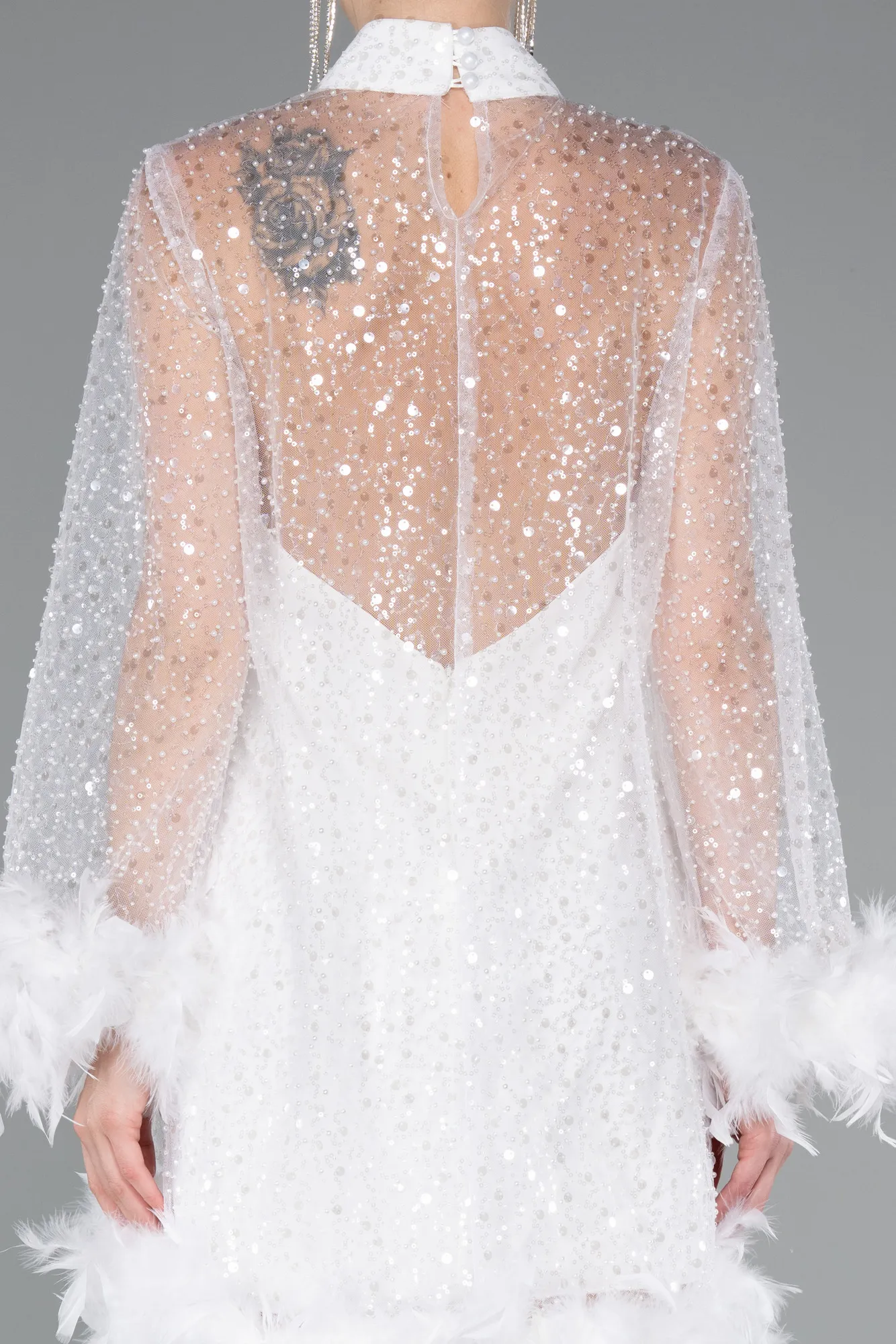 Ecru-Short Scaly Cocktail Dress ABK2202