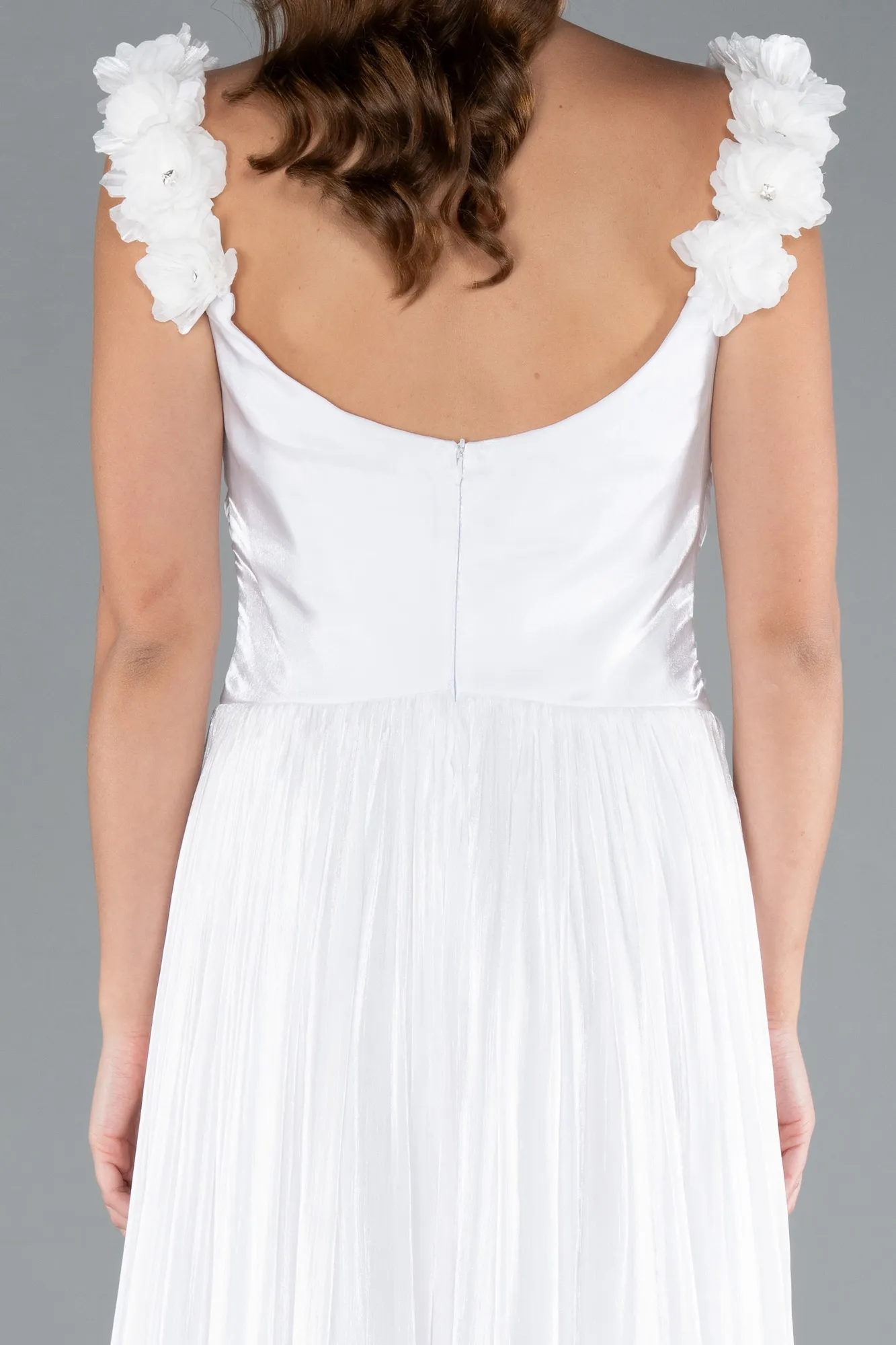 Ecru-Sleeveless Long Chiffon Evening Dress ABU4810