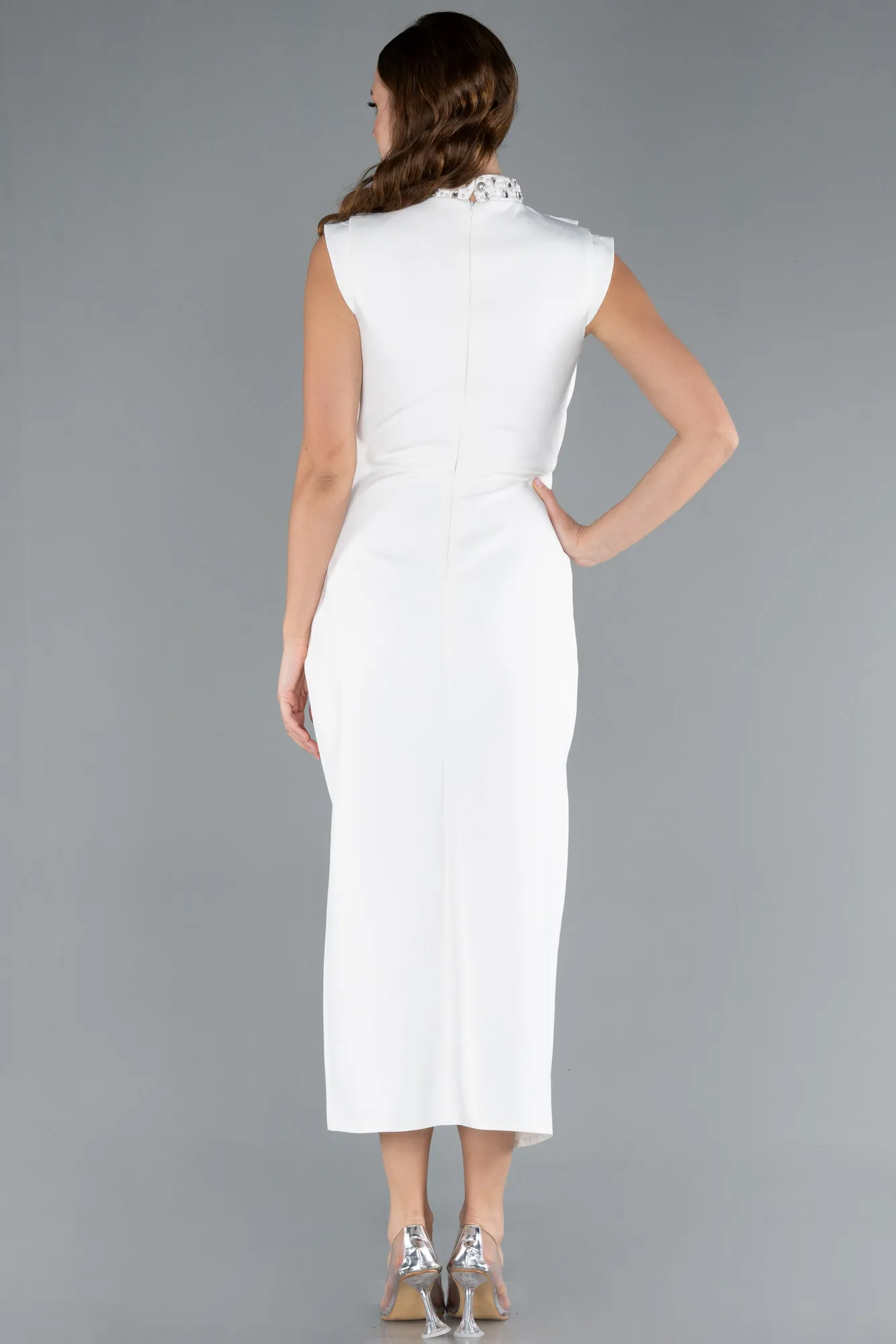 Ecru-Sleeveless Midi Cocktail Dress ABK2309