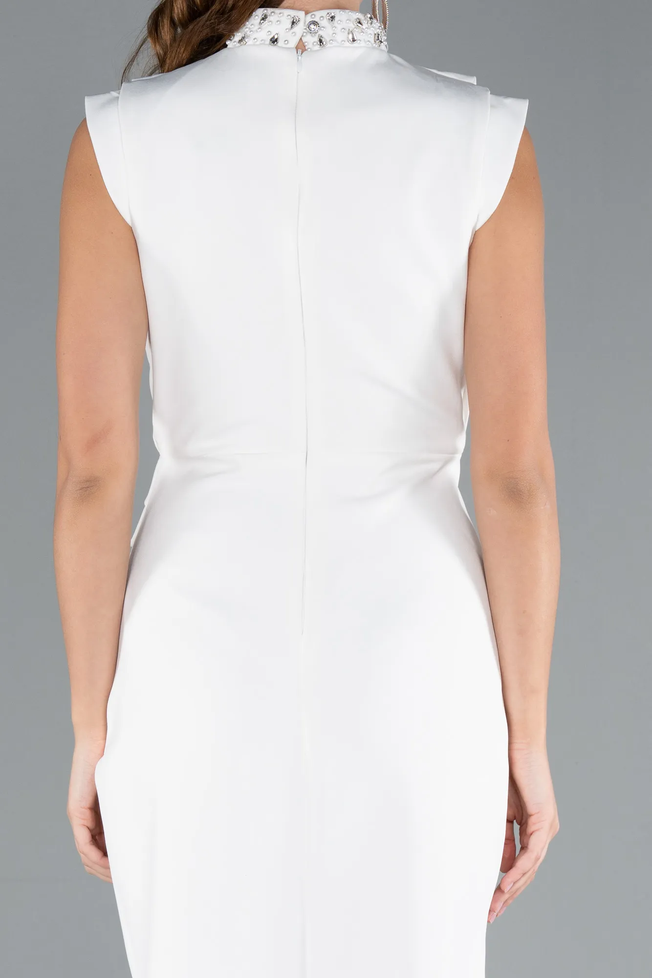 Ecru-Sleeveless Midi Cocktail Dress ABK2309