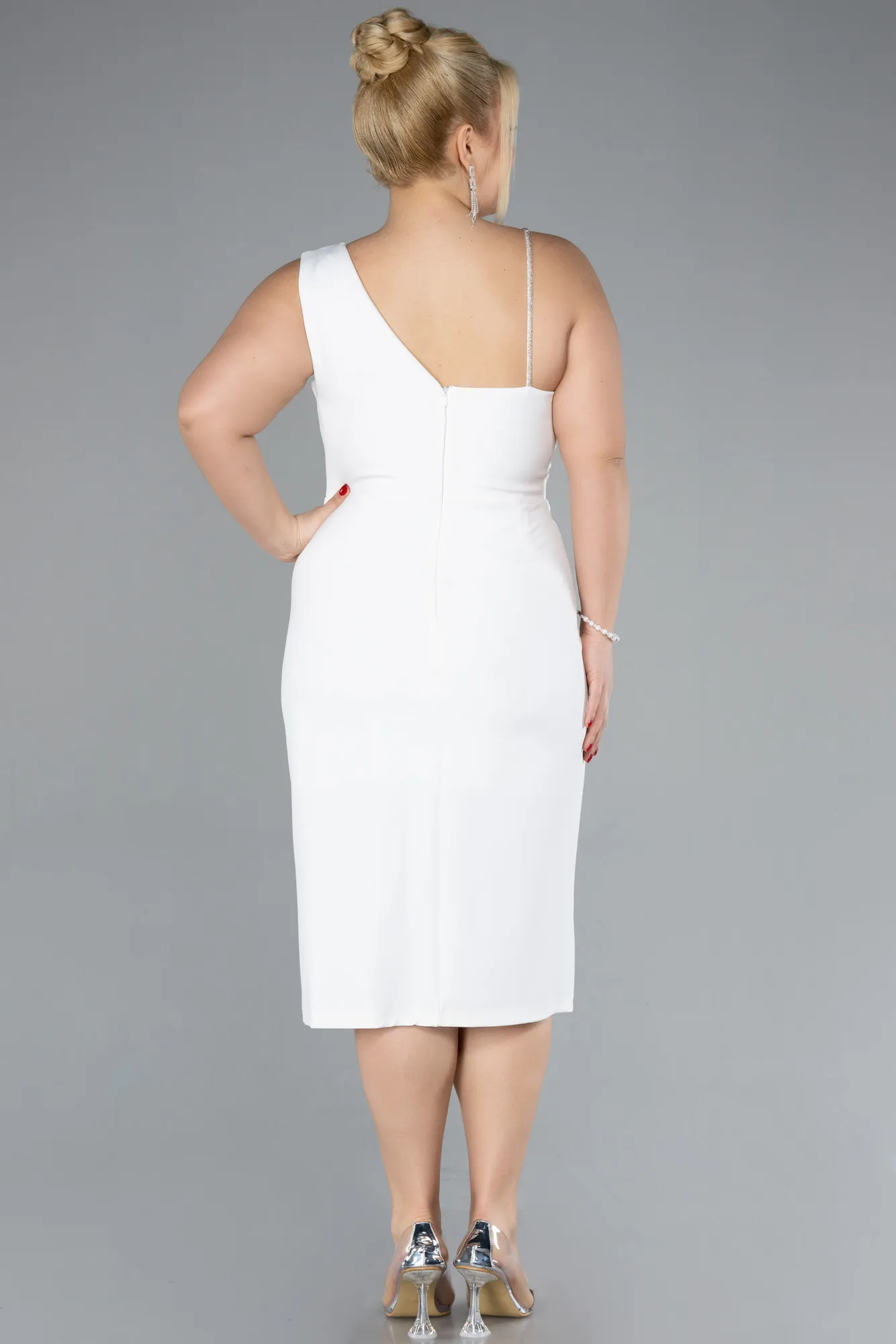 Ecru-Sleeveless Midi Plus Size Invitation Dress ABK2059