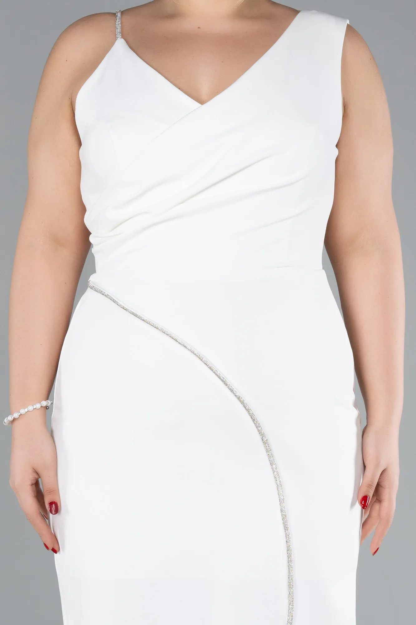 Ecru-Sleeveless Midi Plus Size Invitation Dress ABK2059