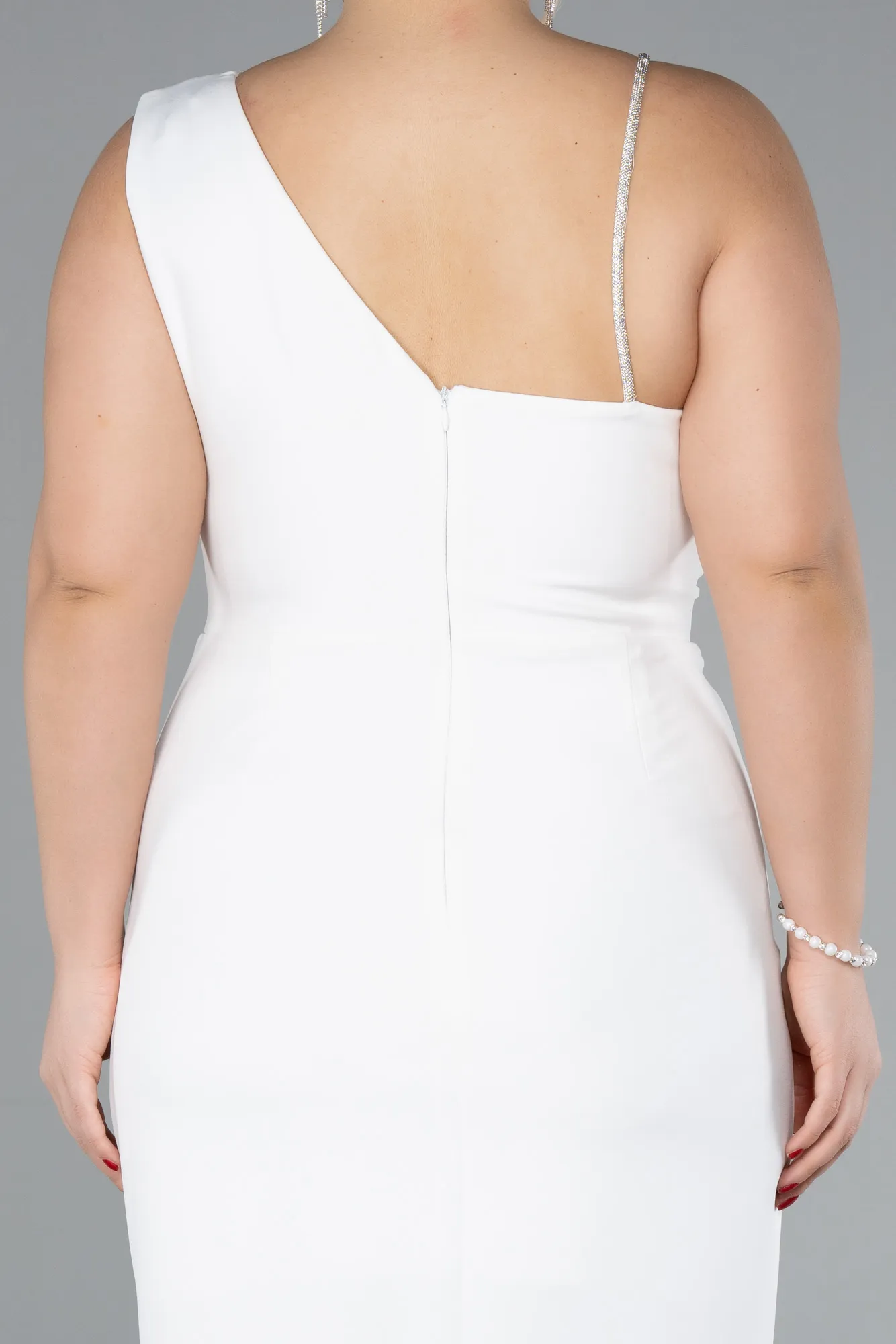 Ecru-Sleeveless Midi Plus Size Invitation Dress ABK2059