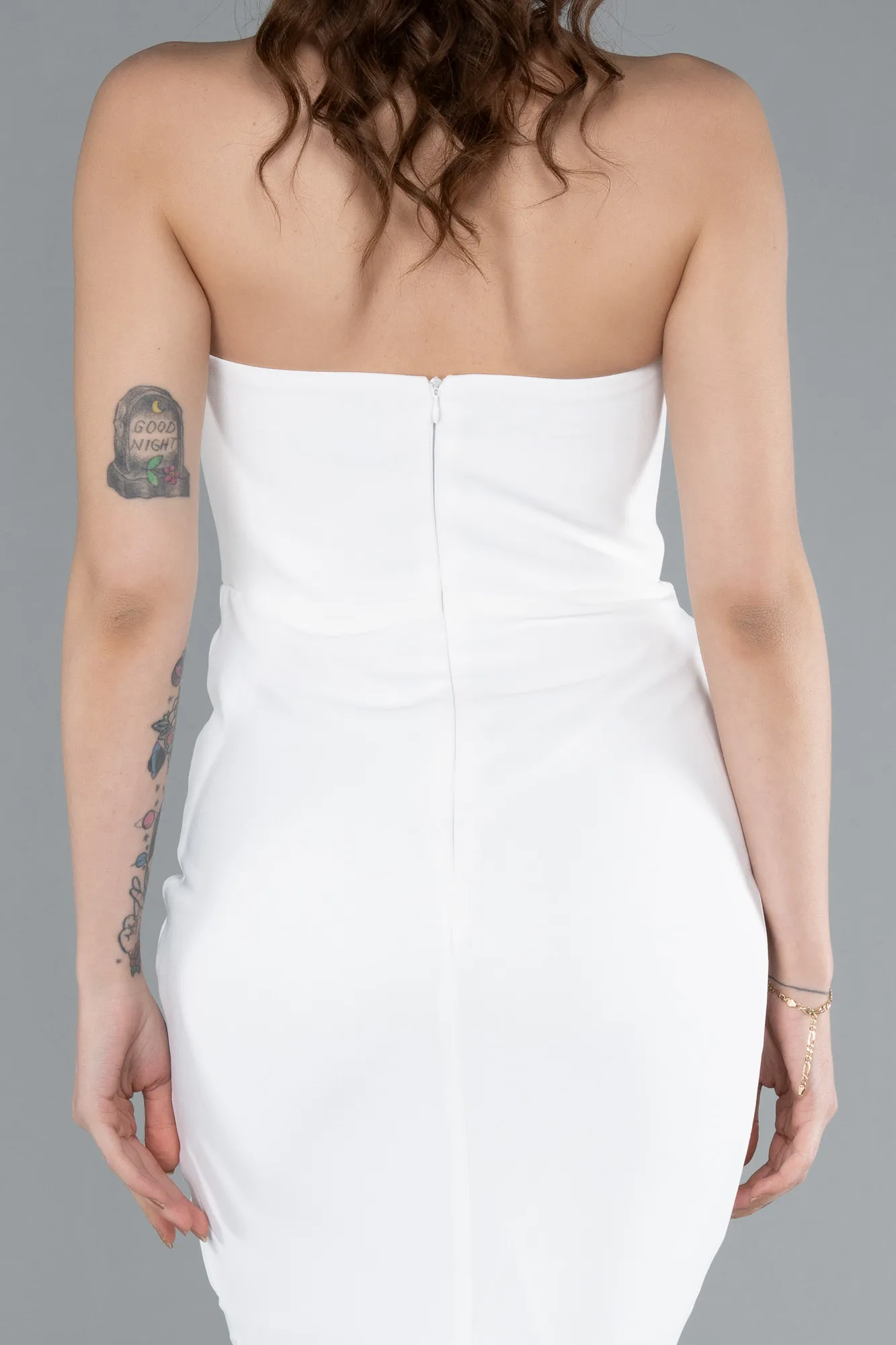 Ecru-Stoned Strapless Neck Long Mermaid Evening Gown ABU4687